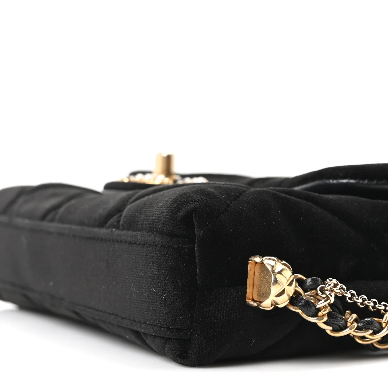 Velvet Quilted Crush On Chains Flap Bag Black - Top Club