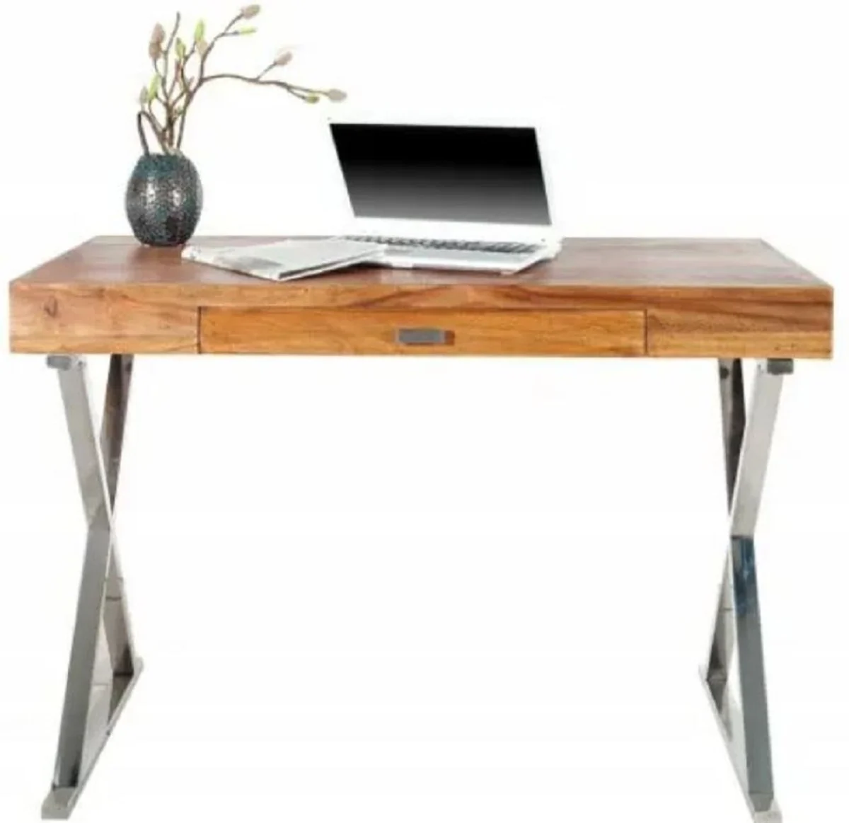 Desk with drawer brown / silver 120 cm - office furniture