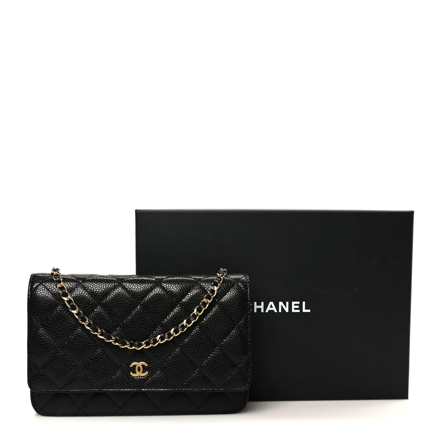 Caviar Quilted Wallet on Chain WOC Black - Top Club