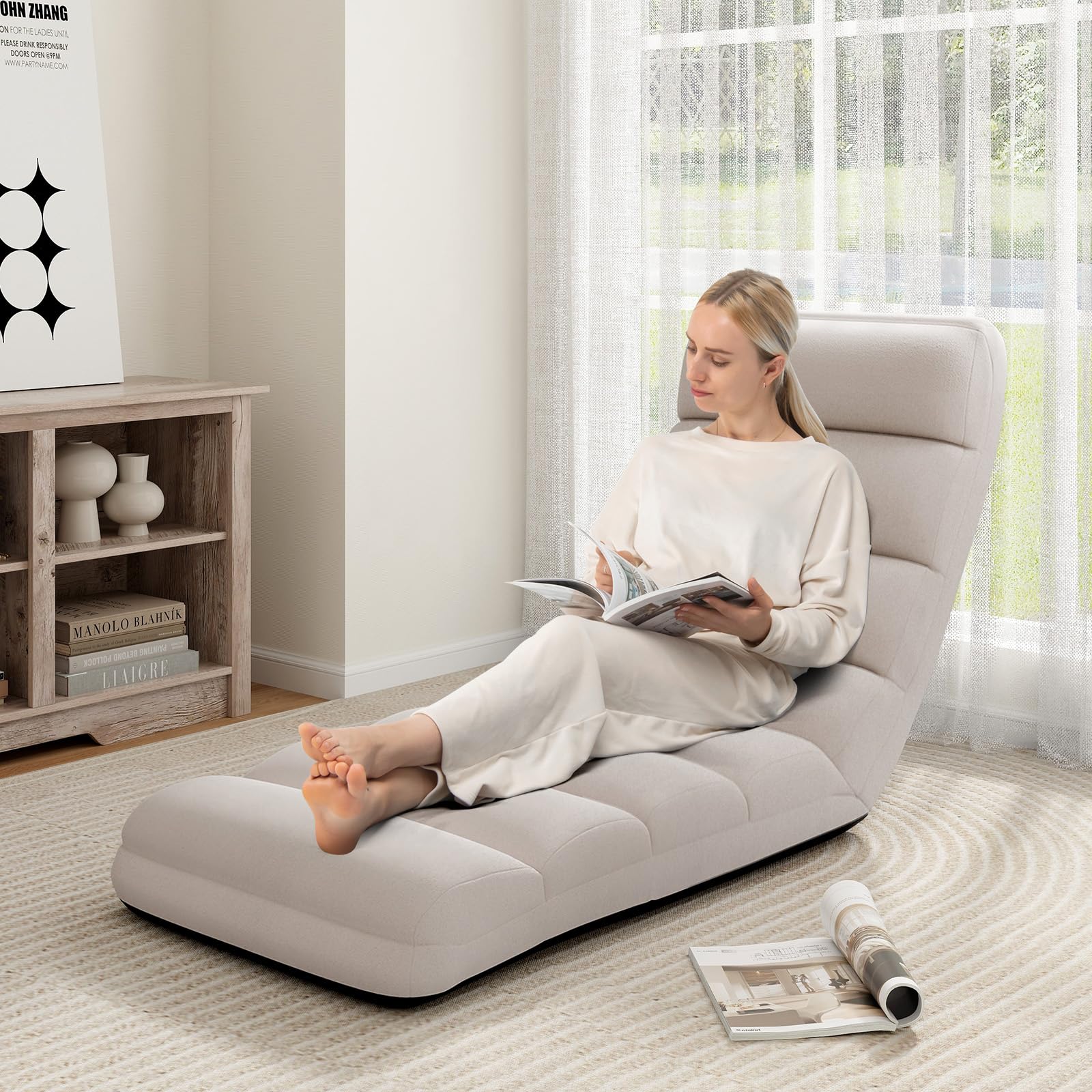 BEFOUNDLOVELY Floor Chairs for Adults, Adjustable 5-Position Floor Lounger with Thick Padded & Pillow
