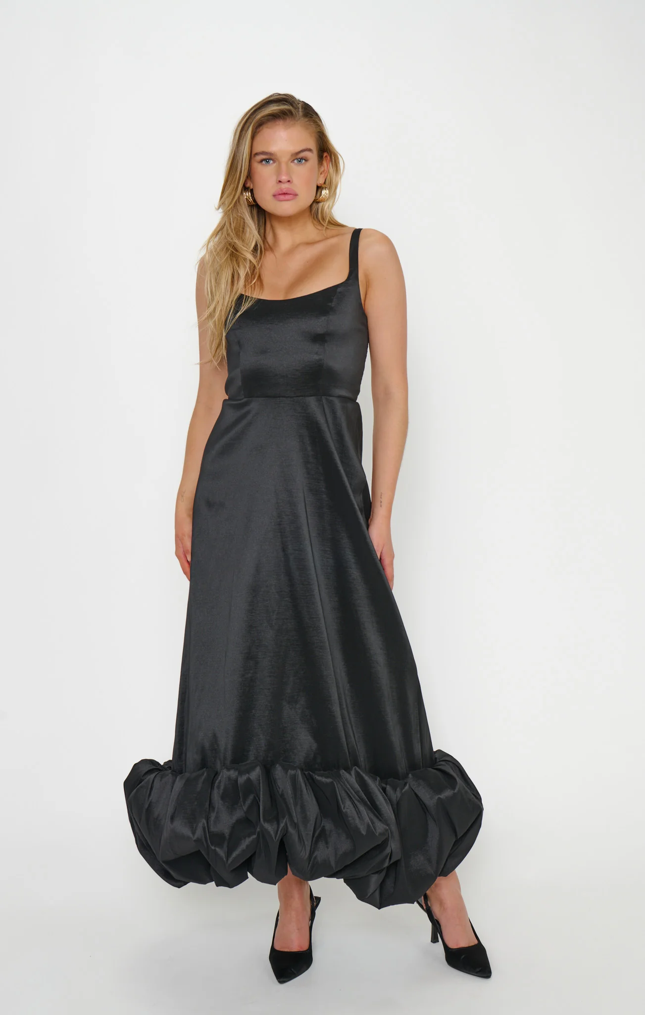 Rebecca Midi Dress ~ Black Taffeta