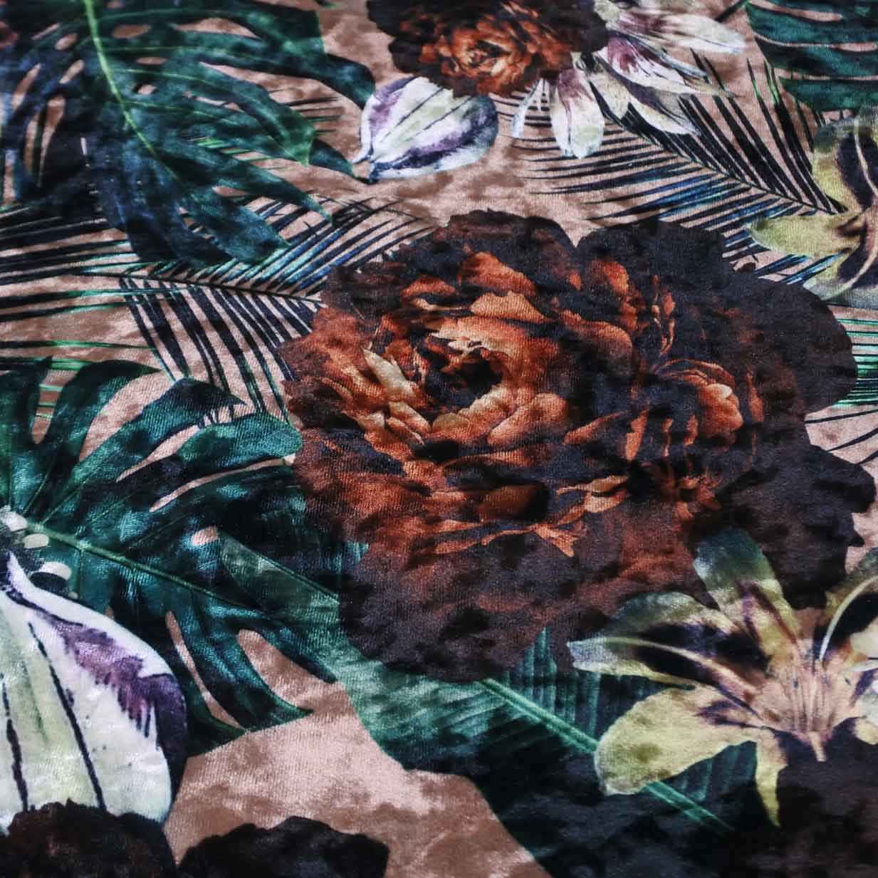 Kussen velvet flower leaves roze  45 x 45 cm