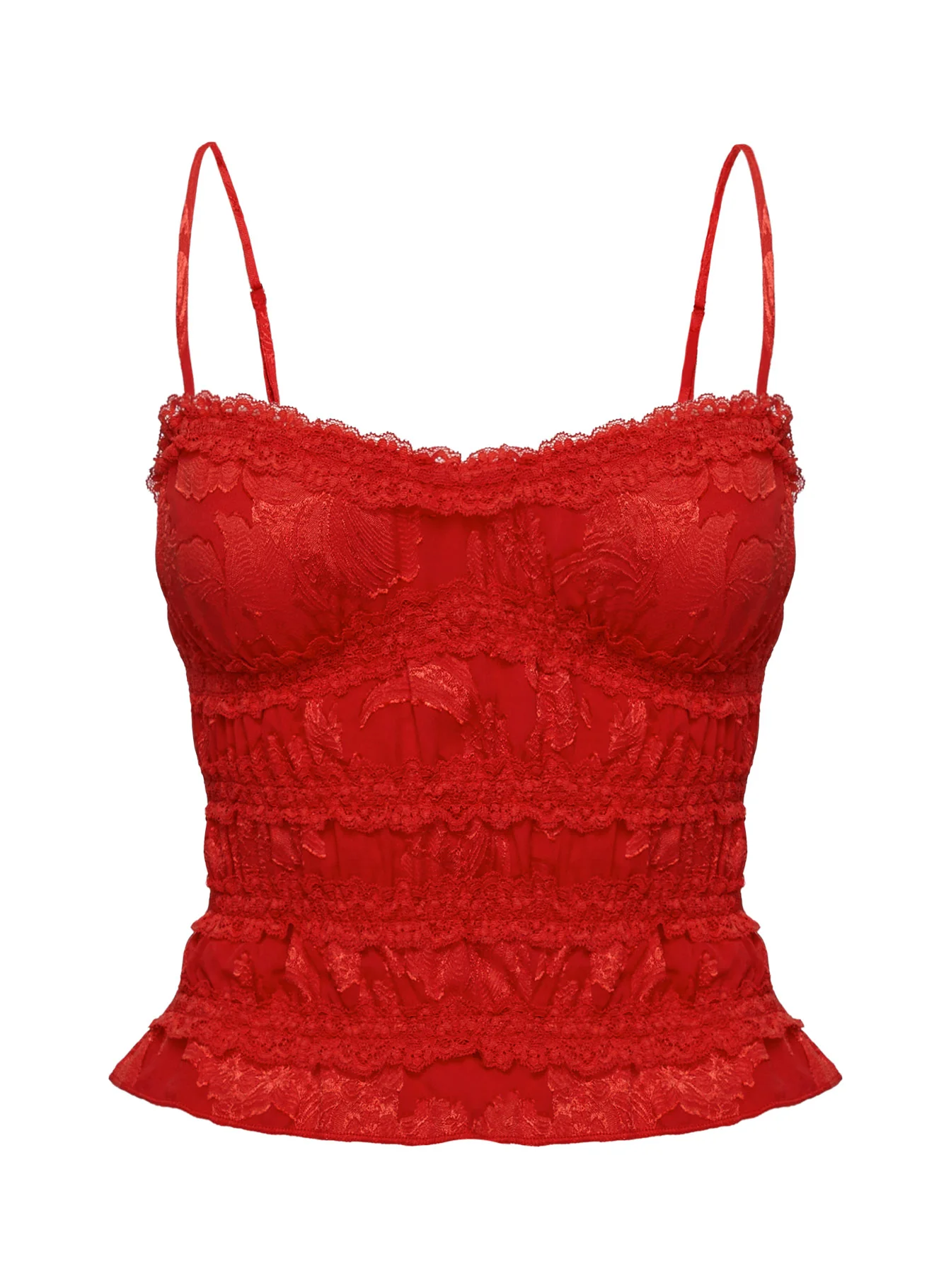 Angelie Jacquard Ruched Top Red