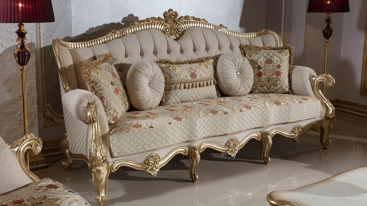 Luxury Baroque Style Living Room Furniture Set Gray / White / Gold