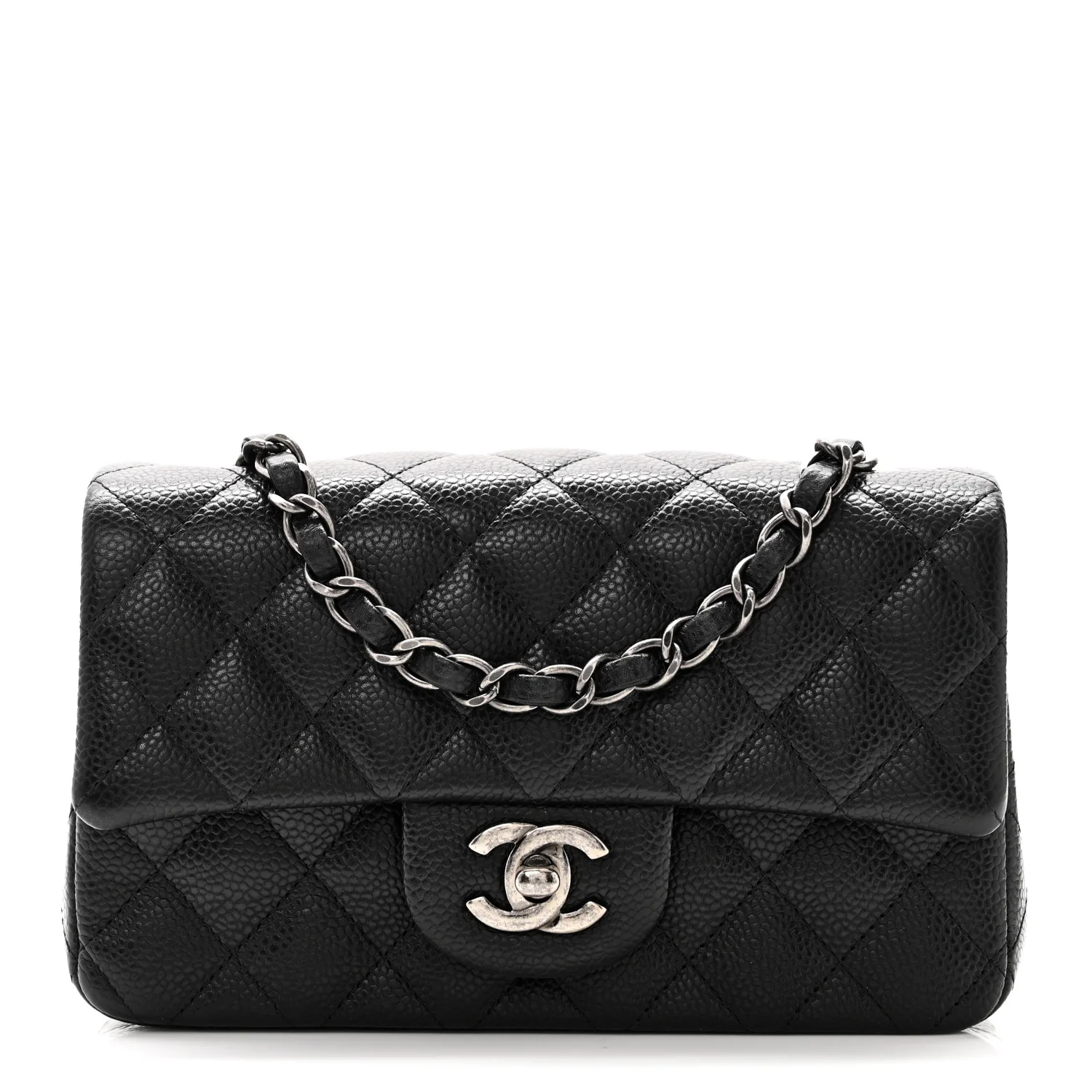 Caviar Quilted Mini Rectangular Flap Black - Top Club