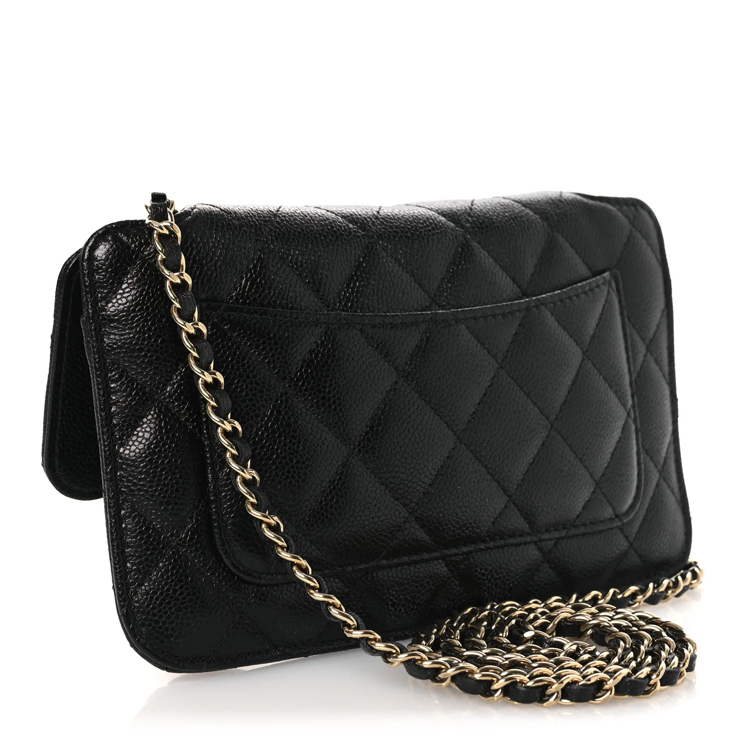 Caviar Fabric Foldable Tote Bag With Chain Black Multicolor - Top Club