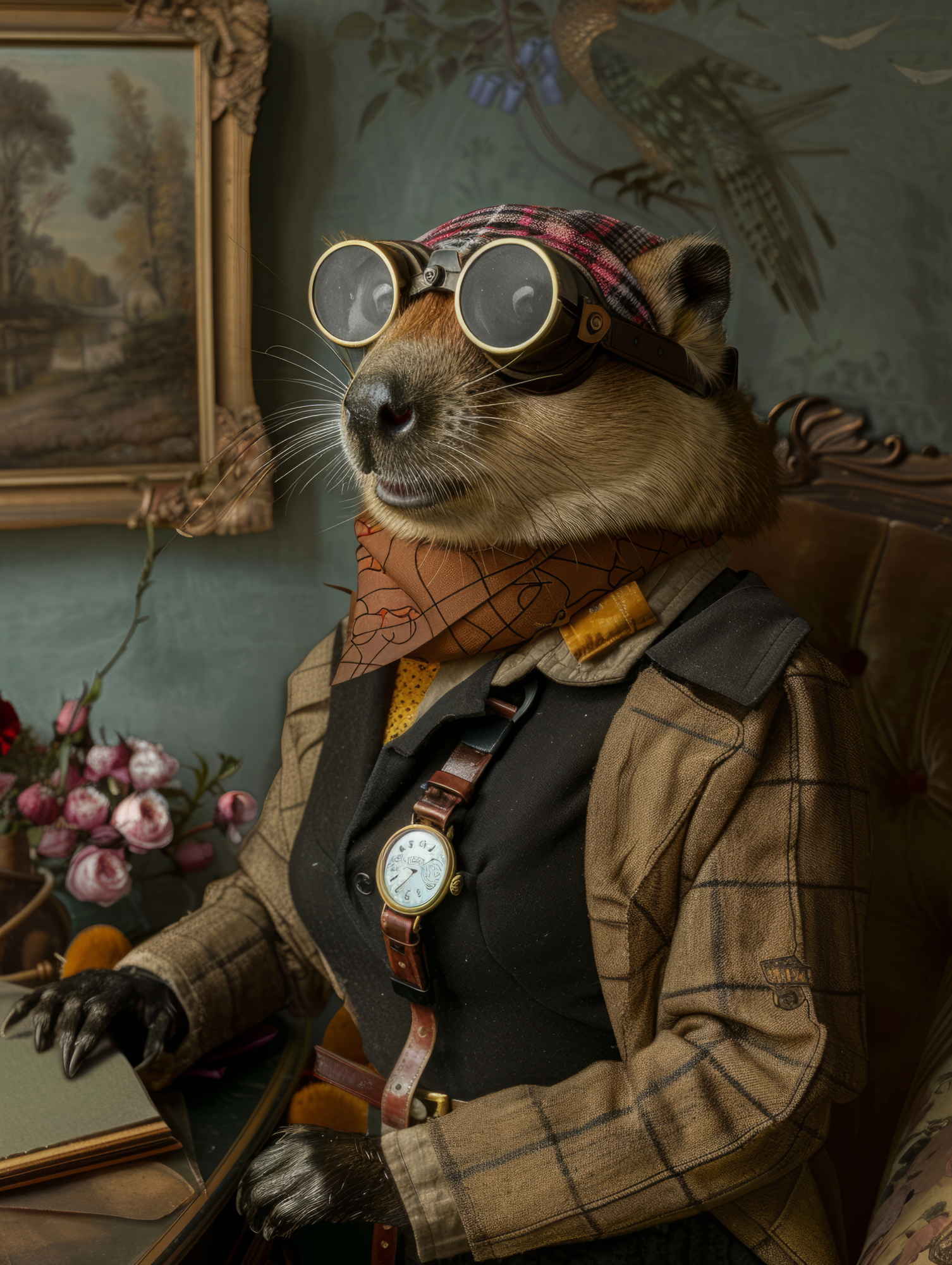 Canvas schilderij van een bever 100x200 cm