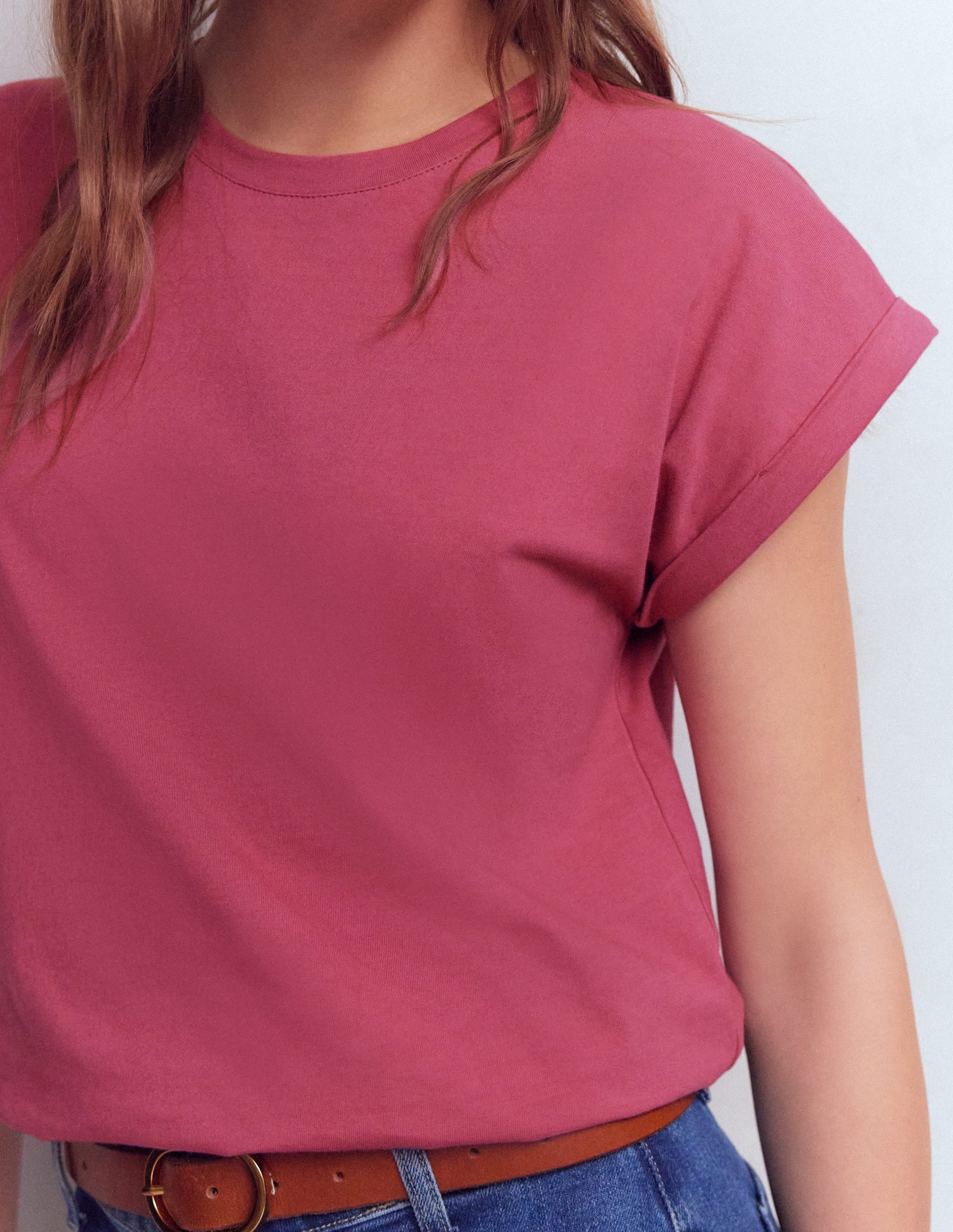 Ren T-Shirt mit umgeschlagenen Ärmeln-Pastellrosa