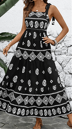 Women's Cotton-Blend Square Neck Printed Cami Midi Dress - Nordfashionstorm - Women's Clothing, Fashion for You - Nordfashionstorm.com