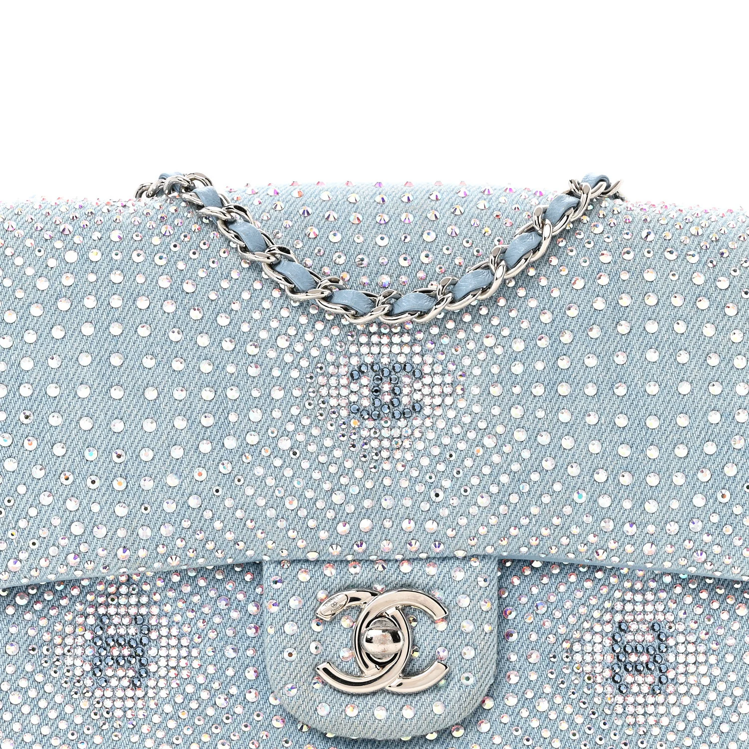 Denim Strass Evening Flap Bag Blue - Top Club