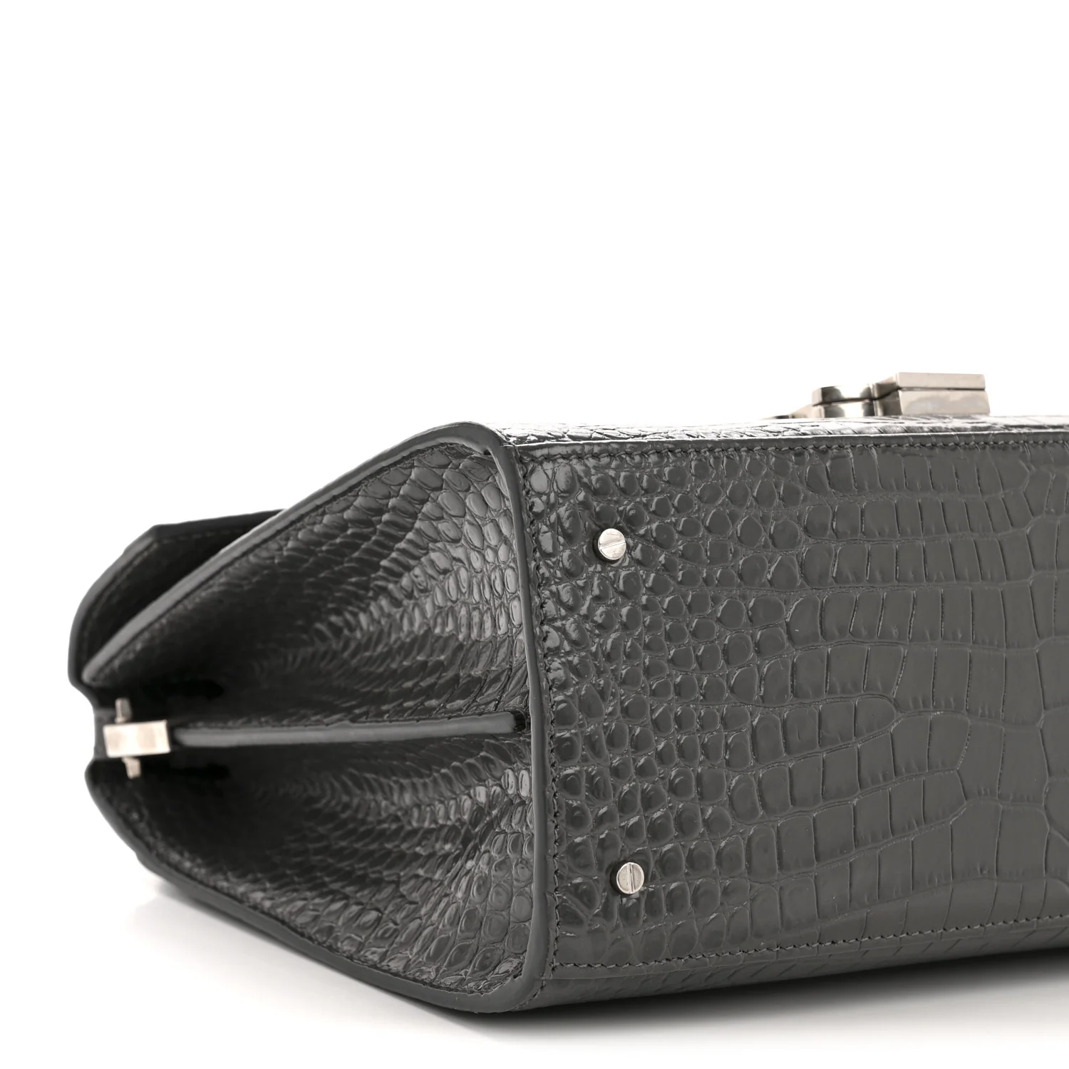 Calfskin Crocodile Embossed Medium Classic Monogram Cassandra Top Handle Fog - Top Club