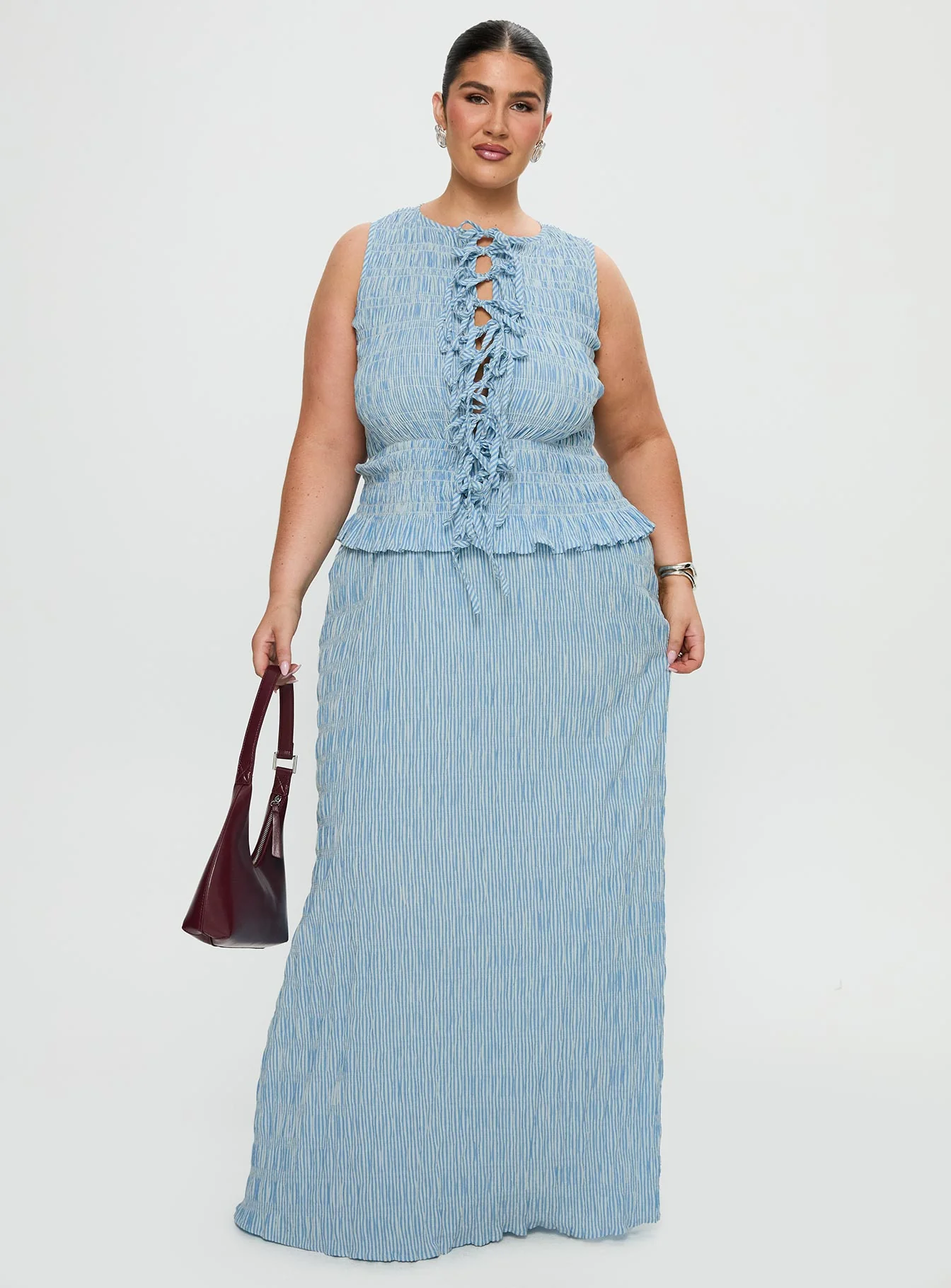 Songbird Shirred Maxi Dress Blue Curve