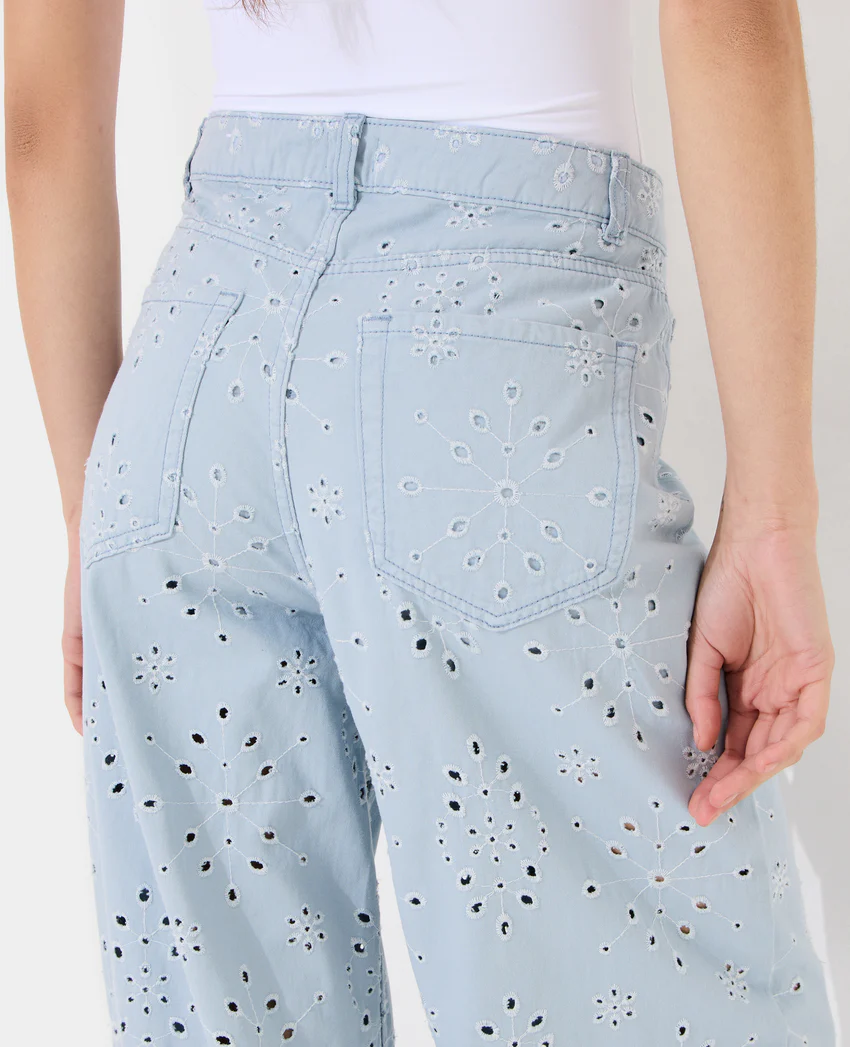 Pimkie Jean wide ajouré façon broderie anglaise