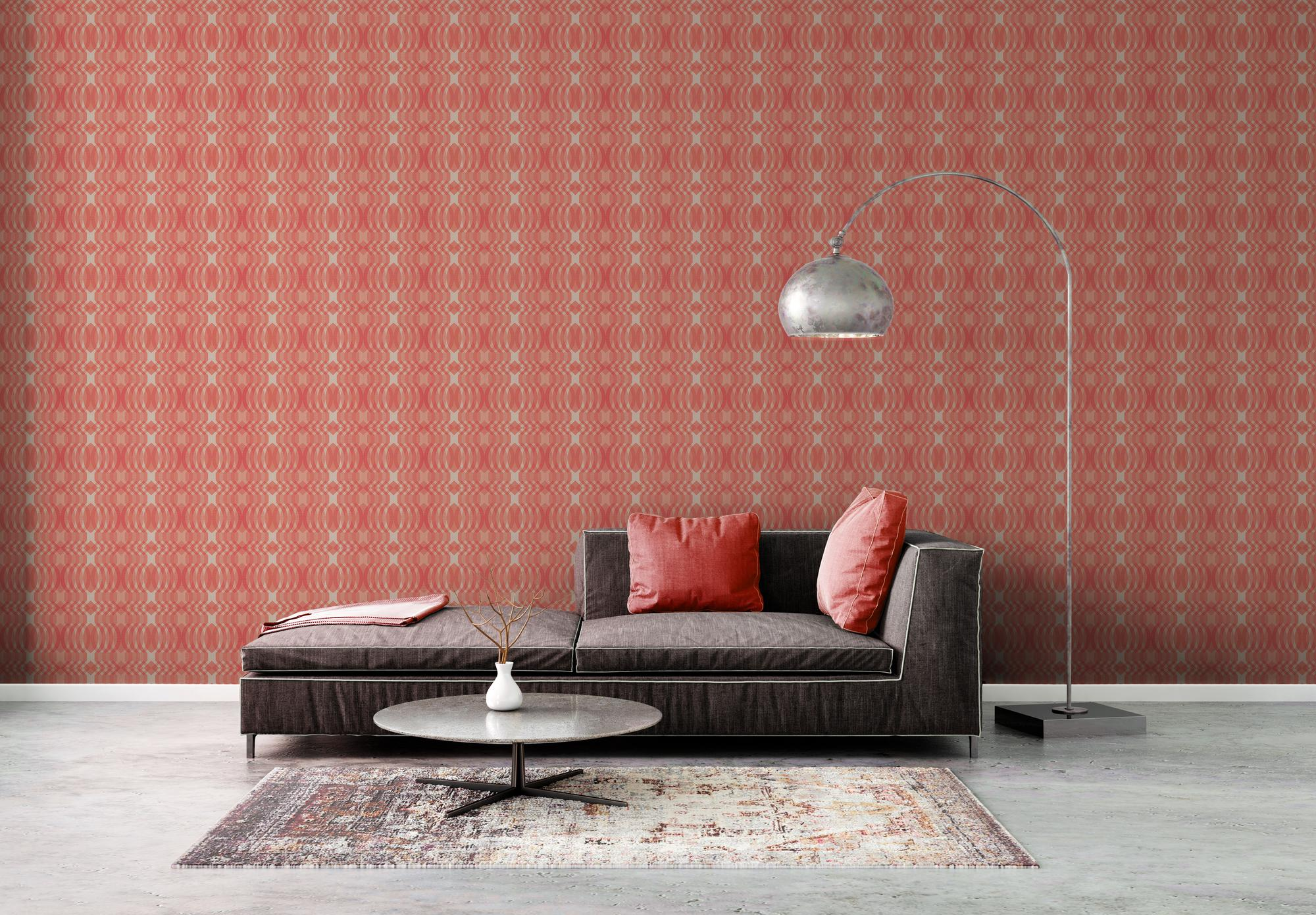 Vliesbehang geometrisch patroon – rood, crème, wit Geometrisch patroon op vliesbehang in retrostijl – rood, crème, wit #1