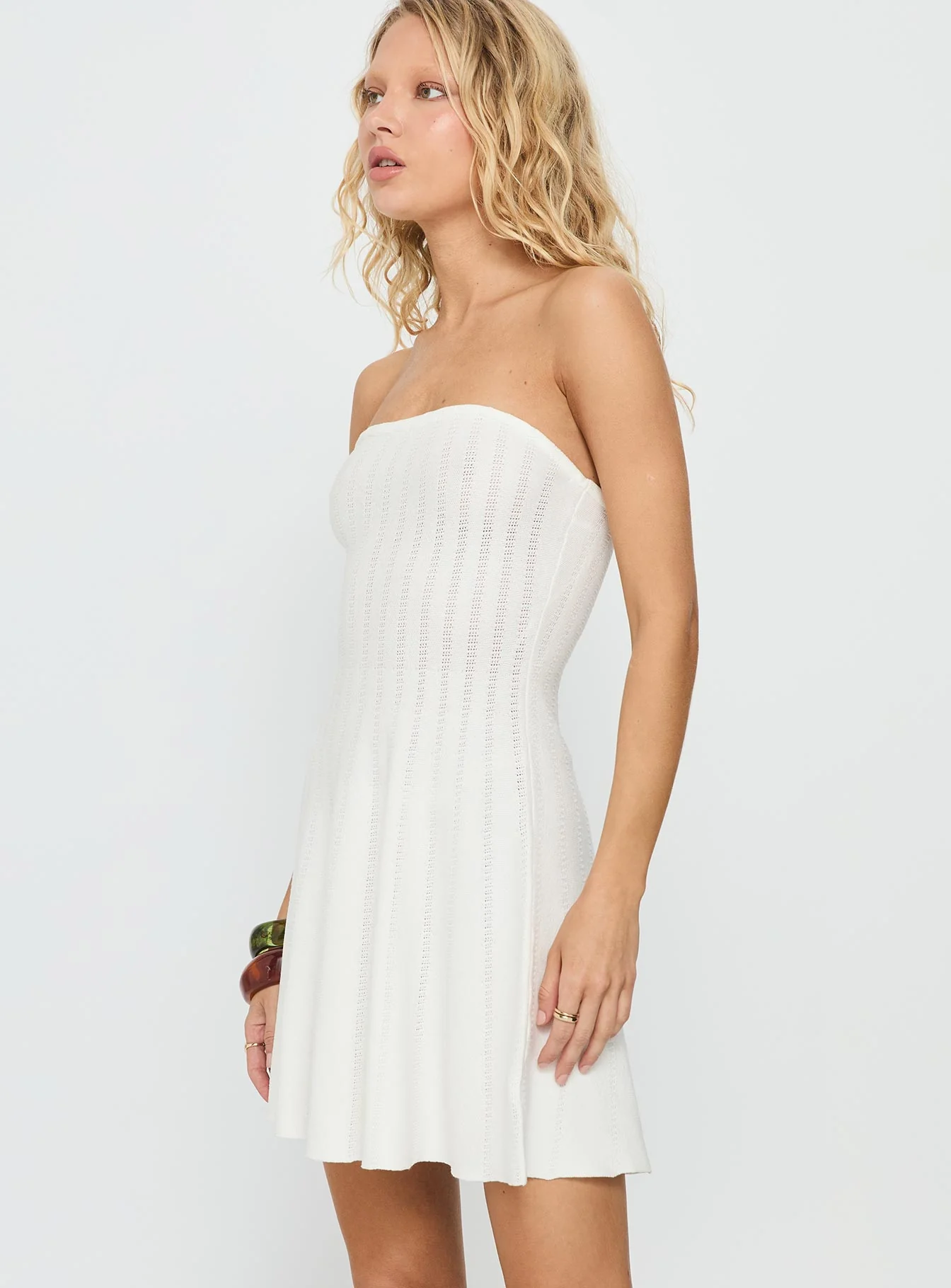 Alaini Strapless Knit Mini Dress White