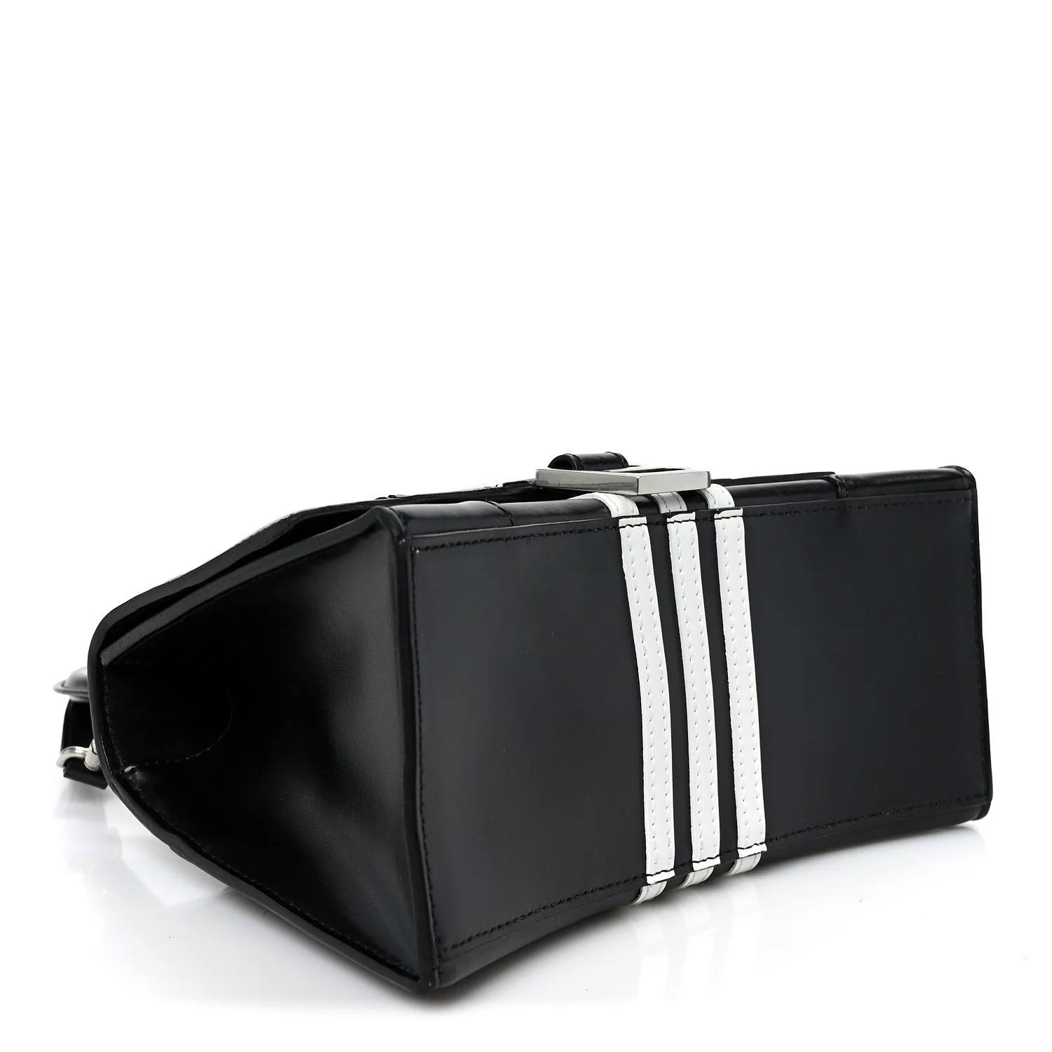 X ADIDAS Shiny Box Calfskin Small Hourglass Top Handle Bag Black White - Top Club