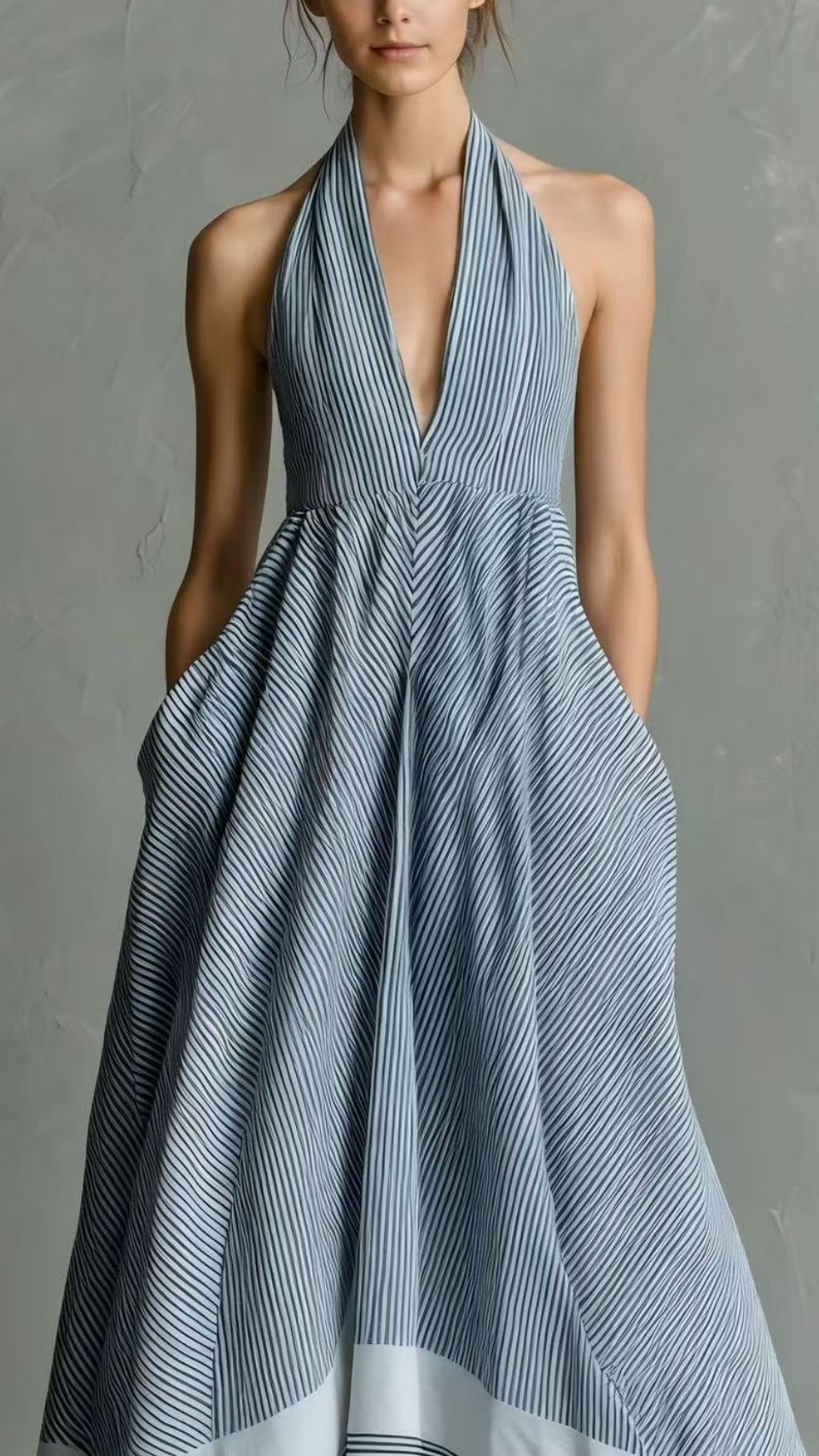 Women's Halter V-Neck Zebra Print Dress with a Full Skirt - Nordfashionstorm - Women's Clothing, Fashion for You - Nordfashionstorm.com