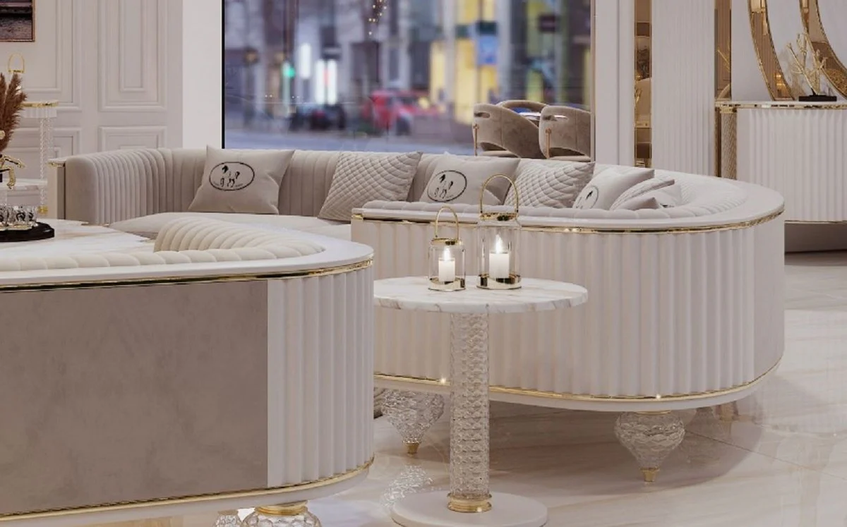 Luxury Art Deco 4 seater sofa gray / white / gold 400 cm