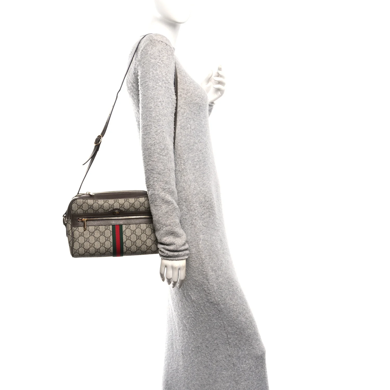 GG Supreme Monogram Web Small Ophidia Shoulder Bag Brown