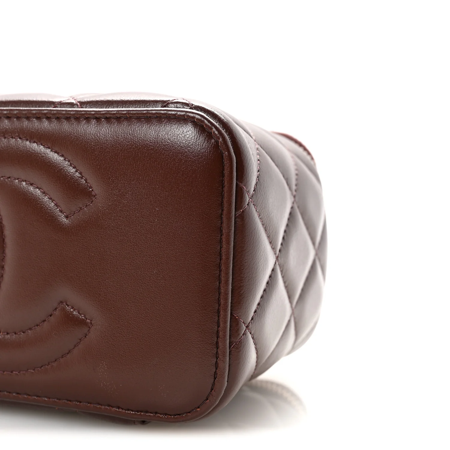 Lambskin Quilted Small Top Handle Vanity Case With Chain Dark Brown - Top Club