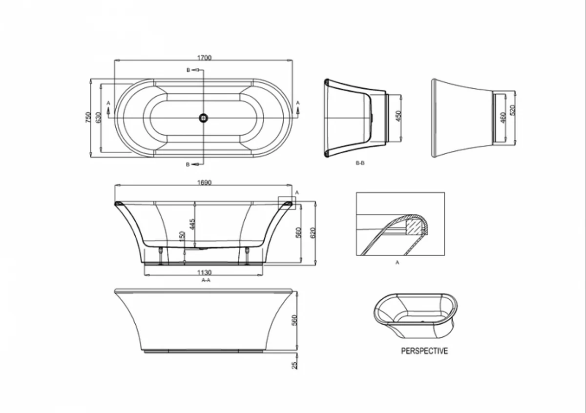 Freestanding bathtub 1700mm BBri - Freestanding retro antique bathtub