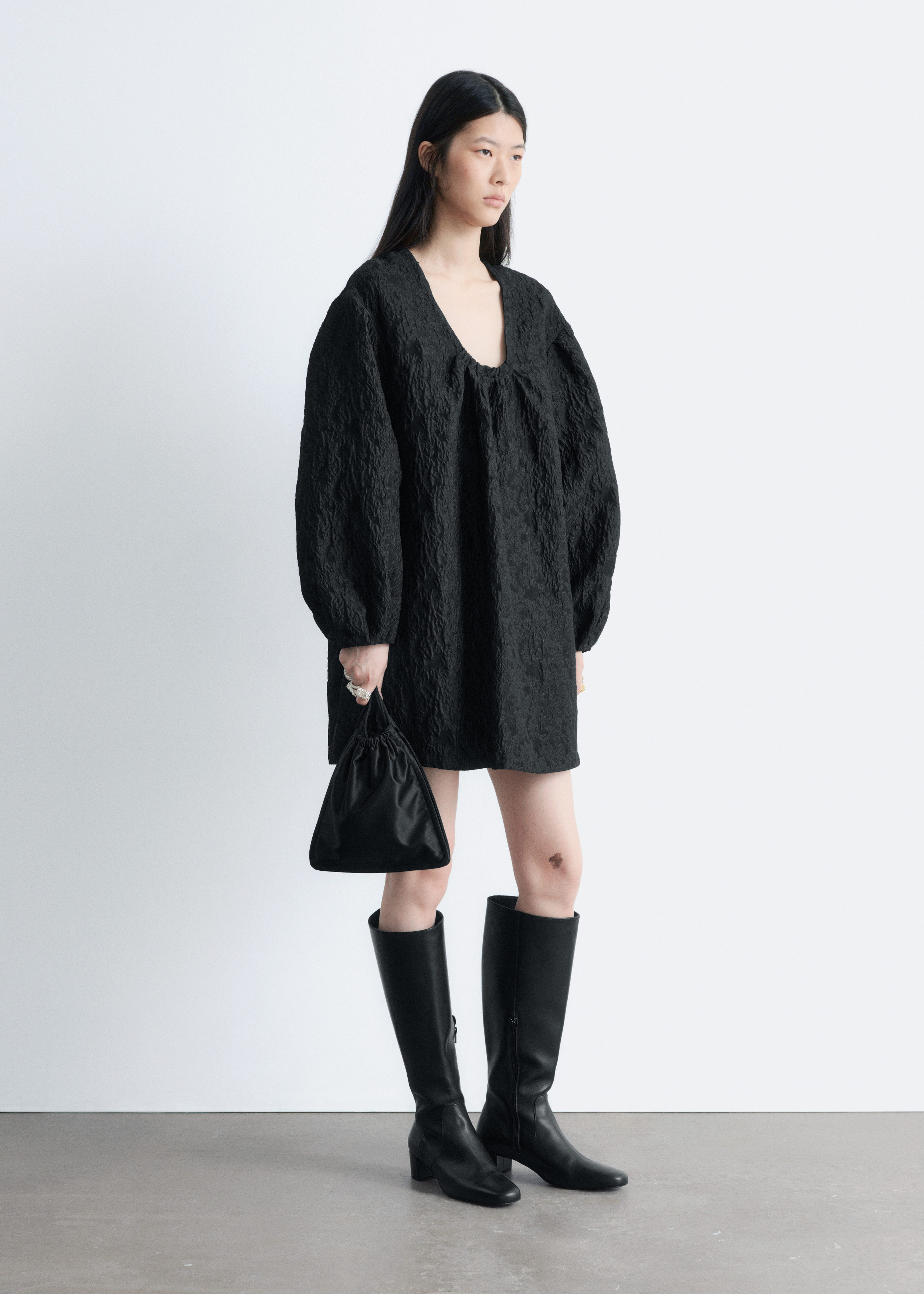 & Other Stories TIE-FRONT JACQUARD MINI DRESS