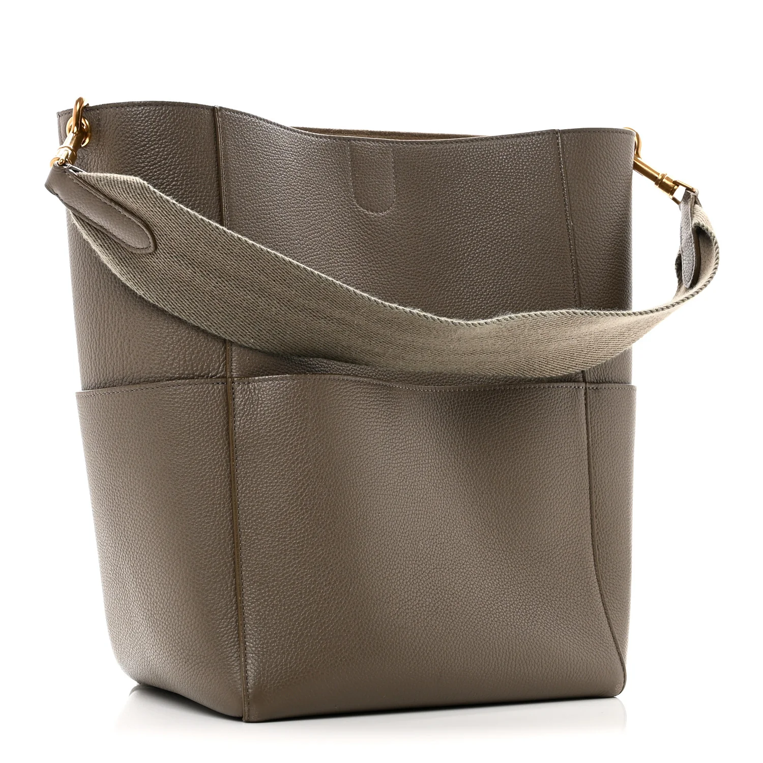 Soft Grained Calfskin Sangle Bucket Bag Taupe - Top Club