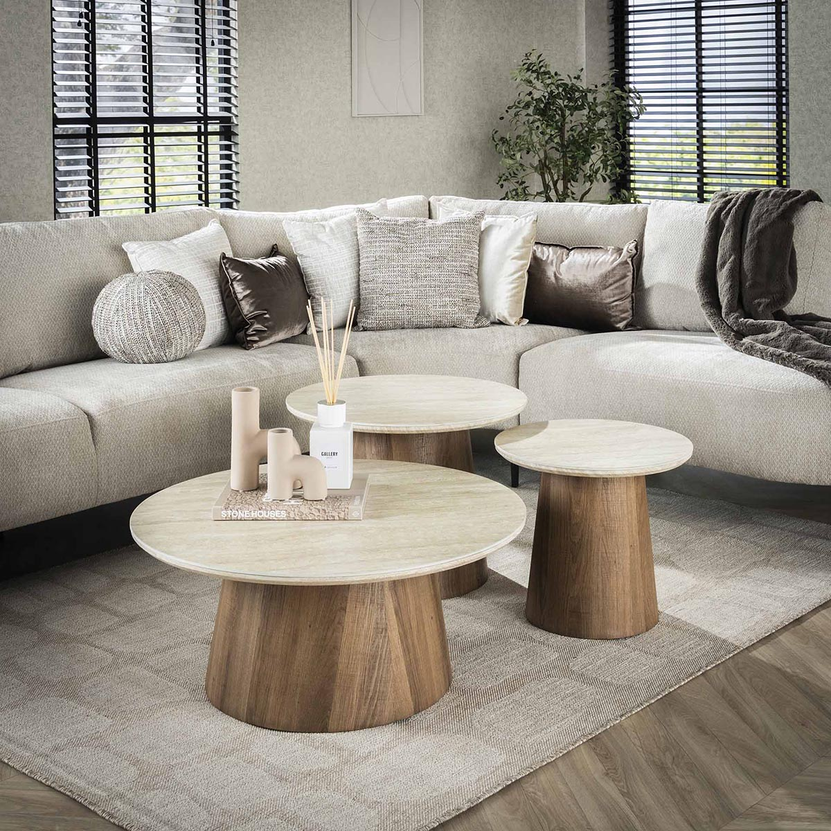Salontafel Limestone Rond Trio