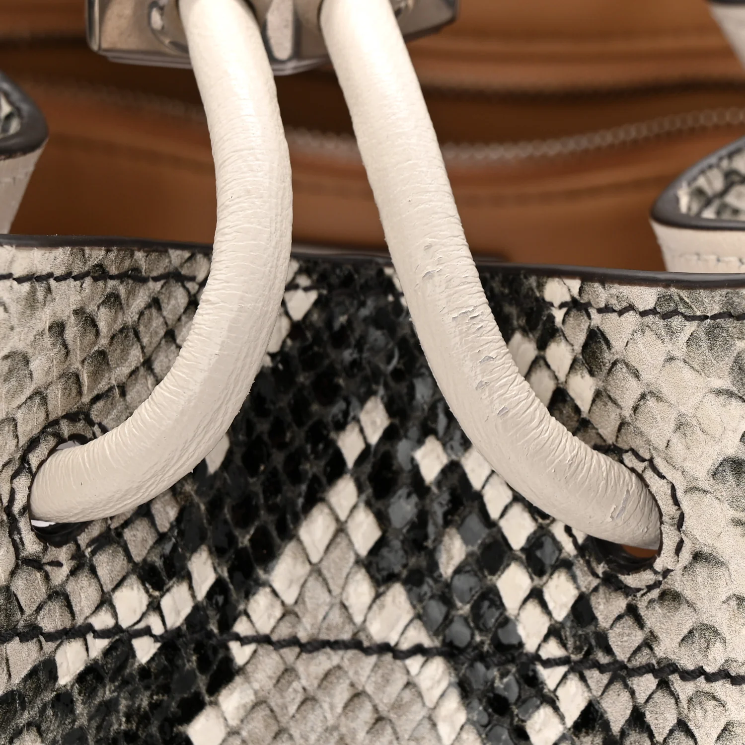 Calfskin Snakeskin Embossed Cinch M Bucket Bag Neutral - Top Club