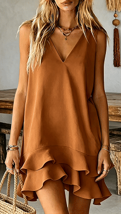 Women's V-Neck Ruffle Hem Sleeveless Dress - Nordfashionstorm - Women's Clothing, Fashion for You - Nordfashionstorm.com