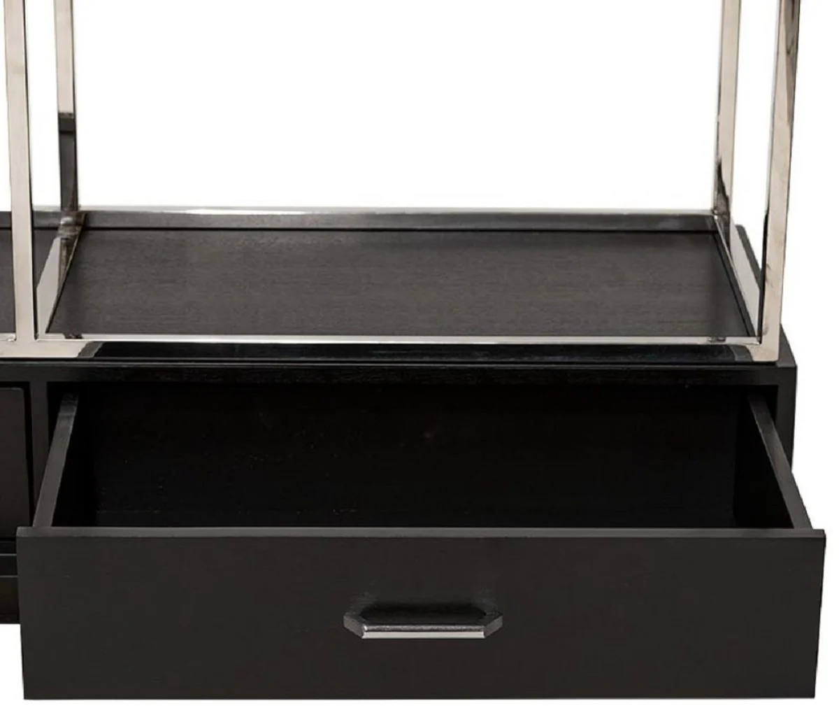 Shelf cabinet with ladder silver / black 220 x 45 x H. 240 cm - bookcase - living room cabinet - office cabinet - living room furniture - office furniture - luxury furniture