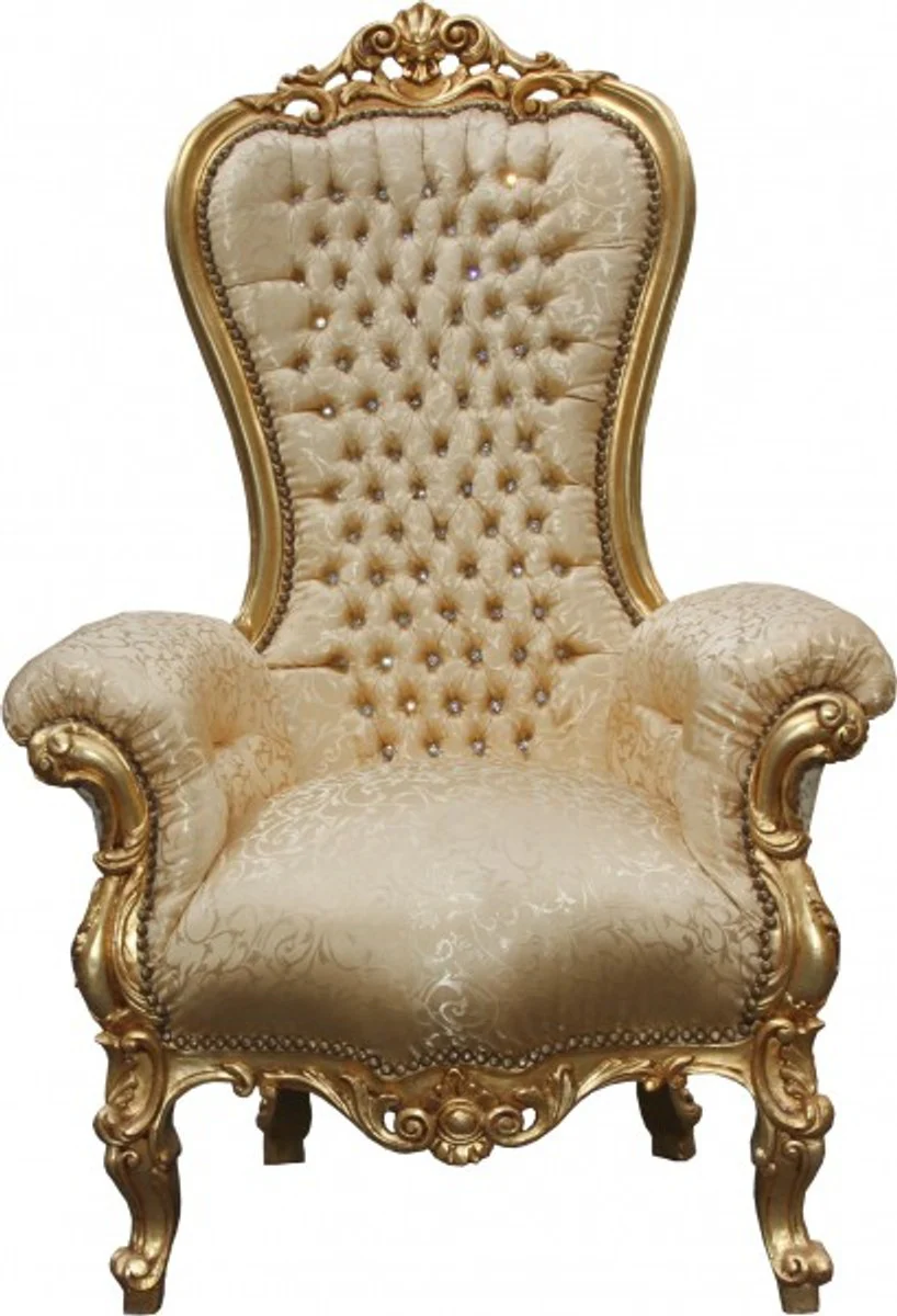 Baroque Throne Chair Majestic Medium Gold Pattern / Gold with Bling Bling Glitter Stones - Giant Chair - Throne Chair Tron