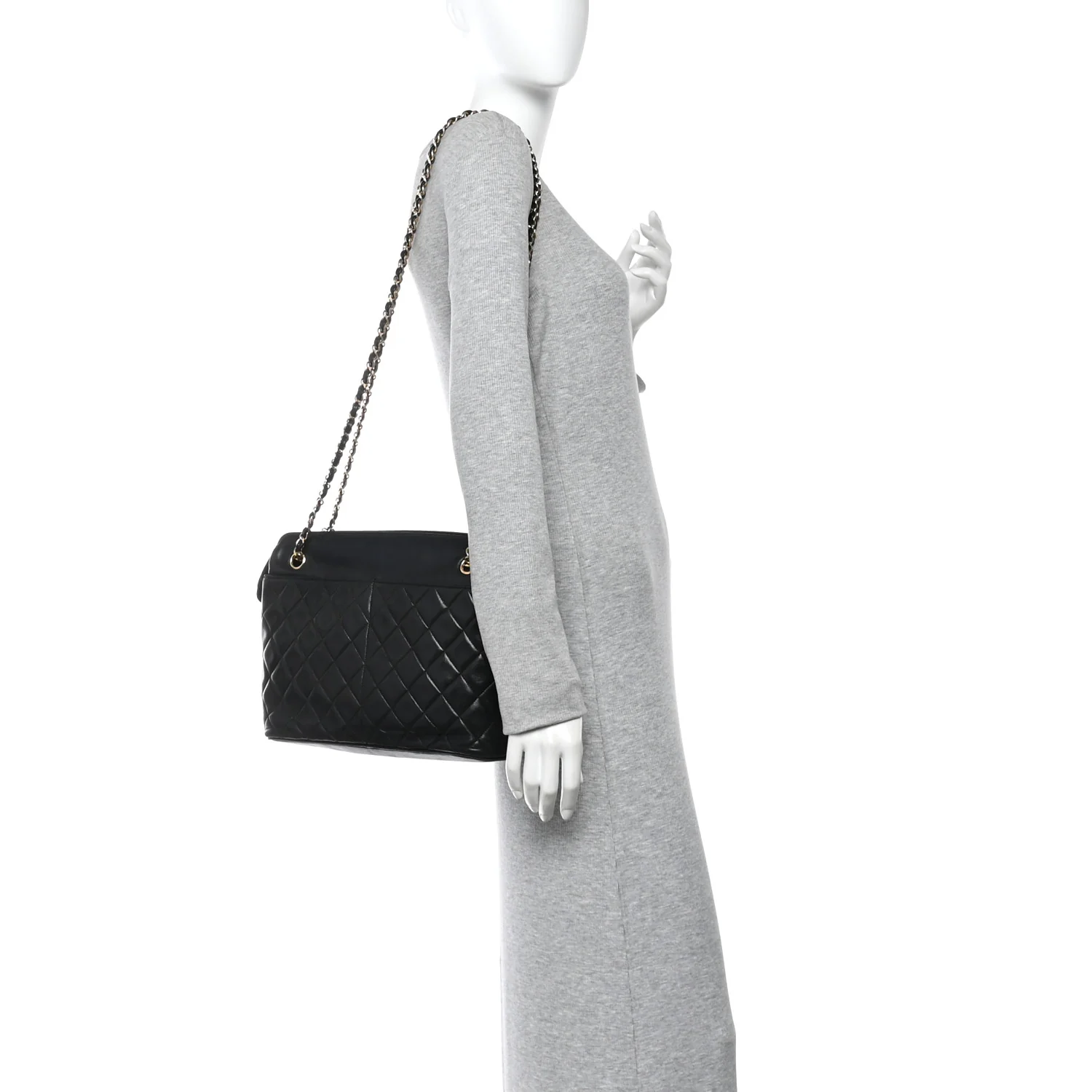 Lambskin Quilted Shoulder Bag Black