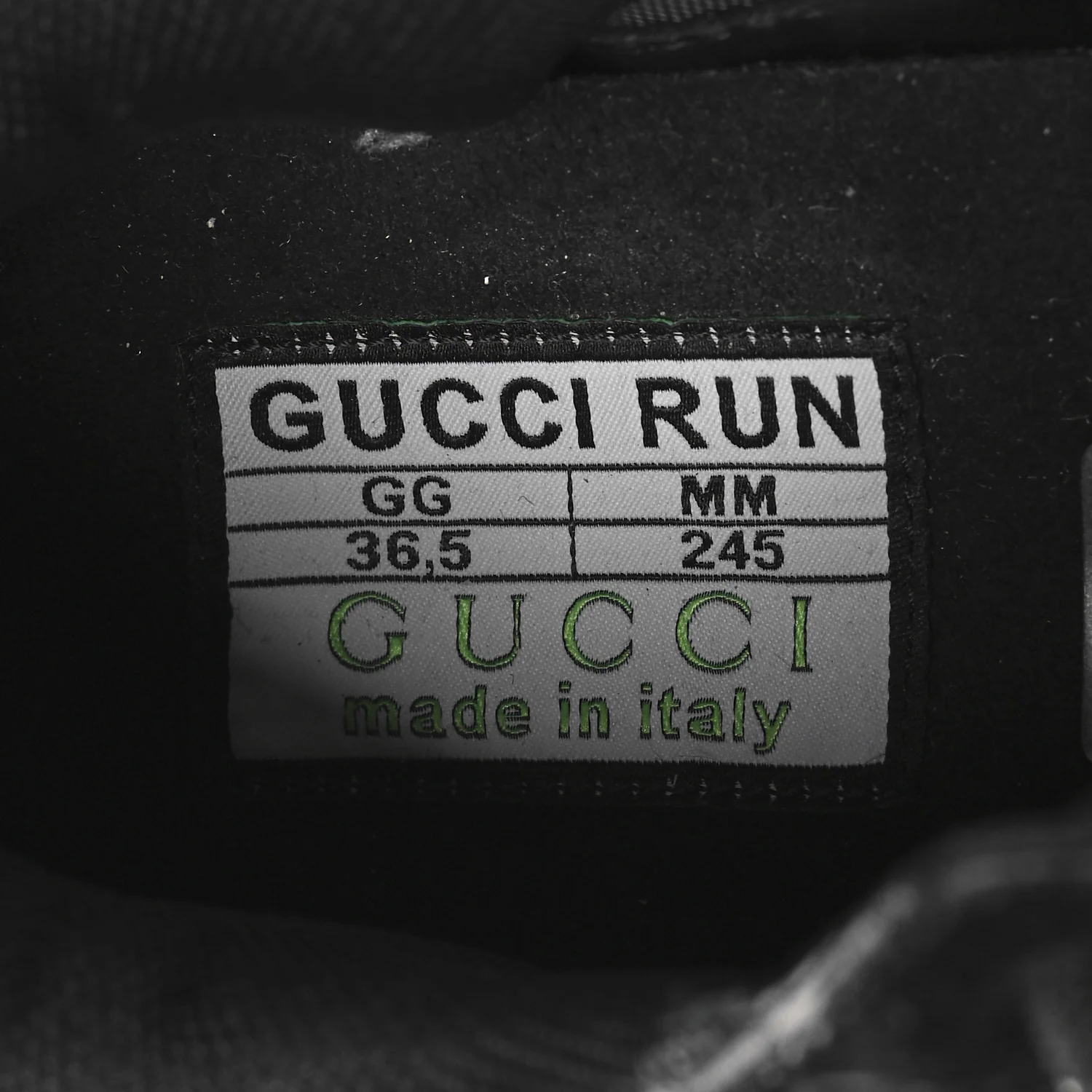 Tela Retino Mesh Crystal Suede GG Monogram Womens Gucci Run Sneakers 36.5 Black Silver - Top Club