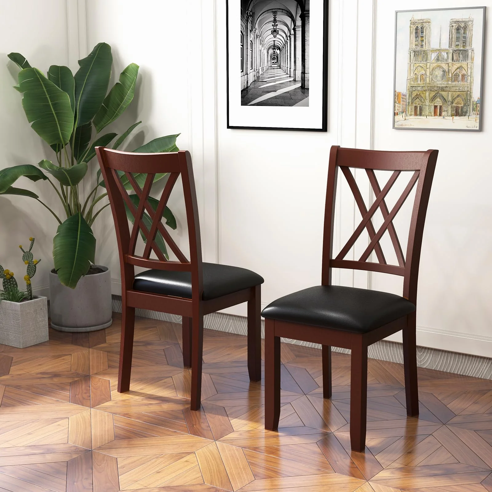 BEFOUNDLOVELY Wood Dining Chairs Set of 2/4, Faux Leather Upholstered Kitchen Chairs with Rubber Wood Legs, Padded Seat