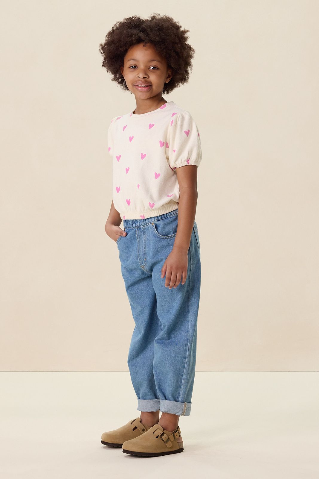 Wit badstof T-shirt met hartjes