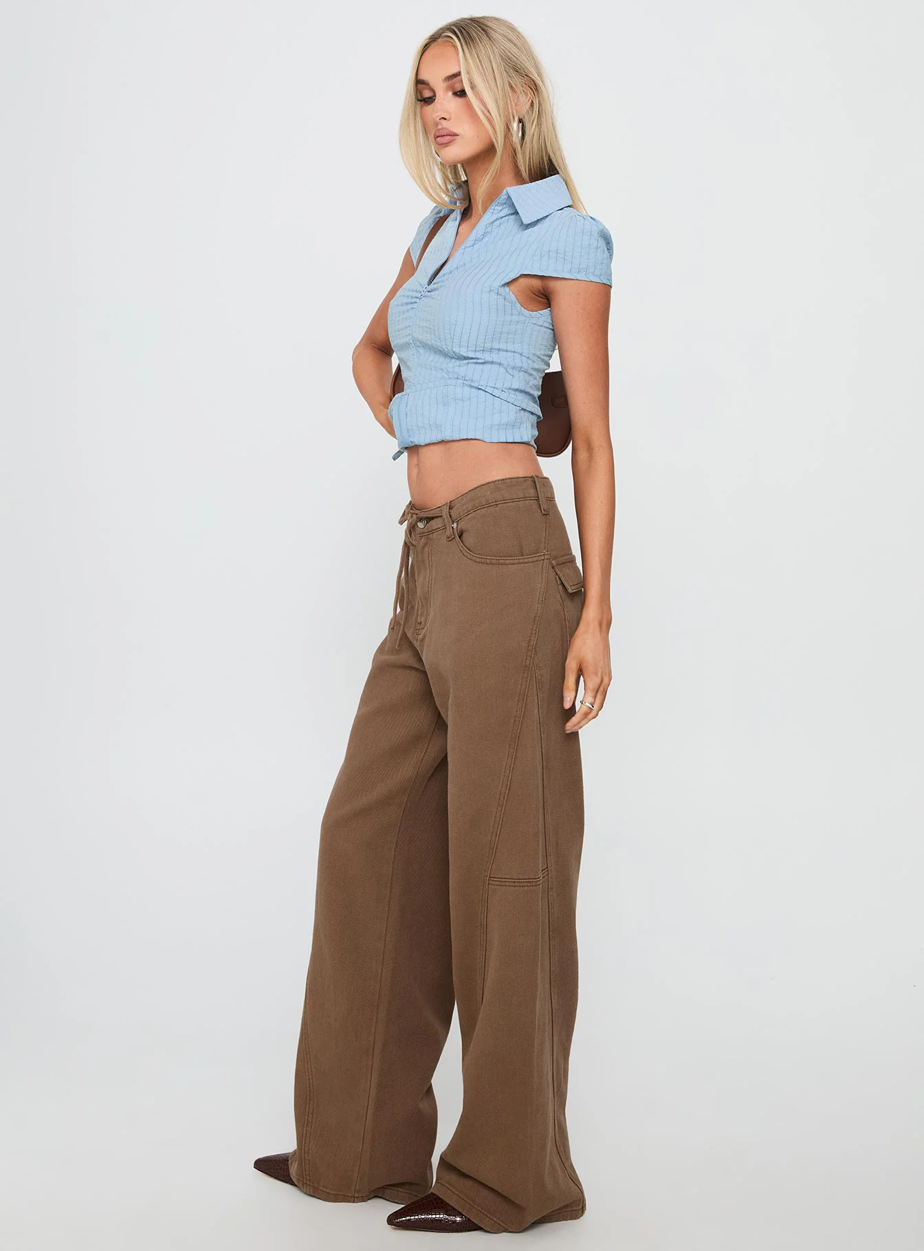 Bruiser Tie Waist Mid Rise Wide Leg Jeans Brown