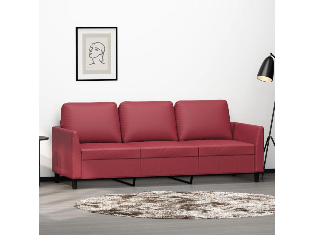 Sofá de 3 plazas de cuero sintético rojo vino 180 cm