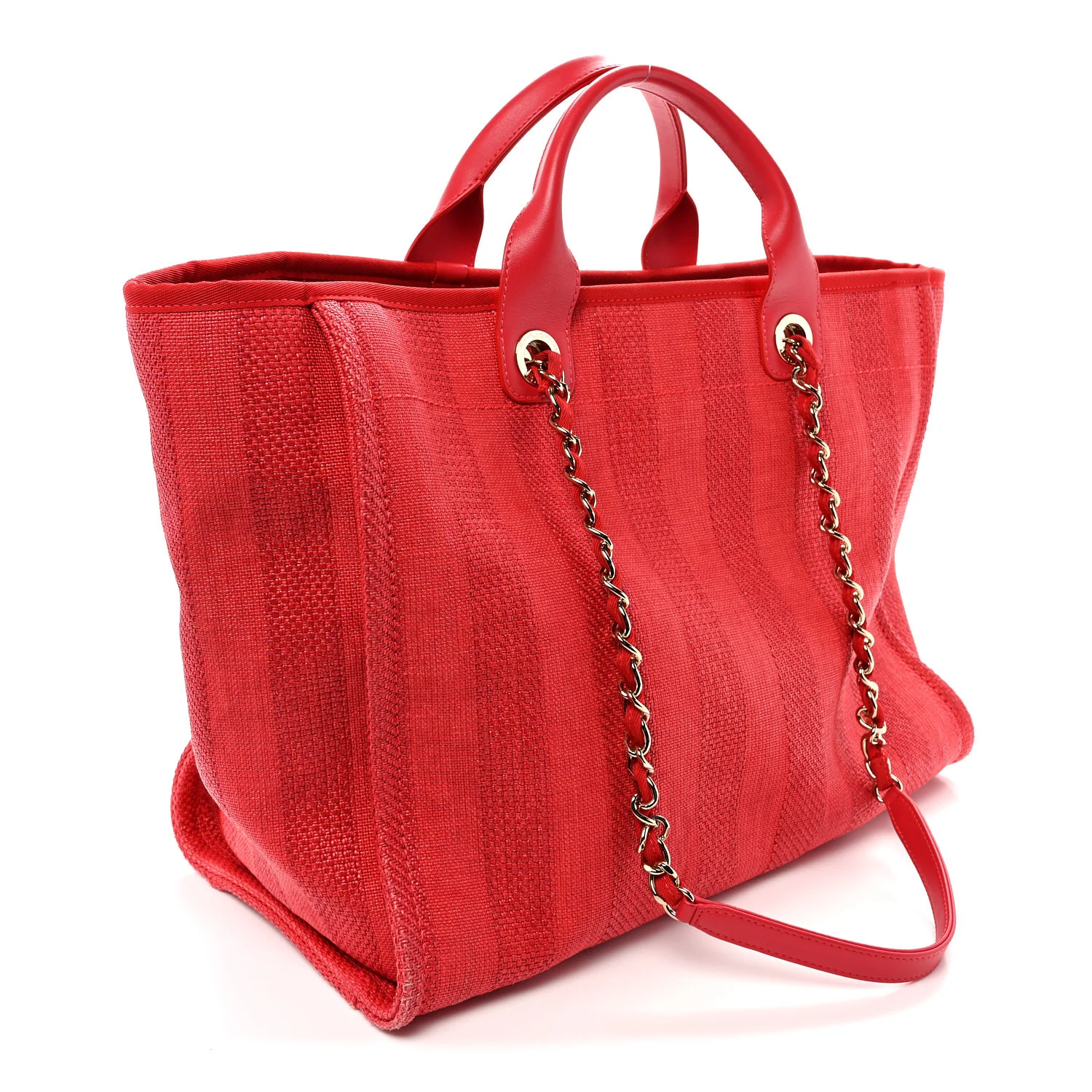 Mixed Fibers Striped Medium Deauville Tote Red - Top Club