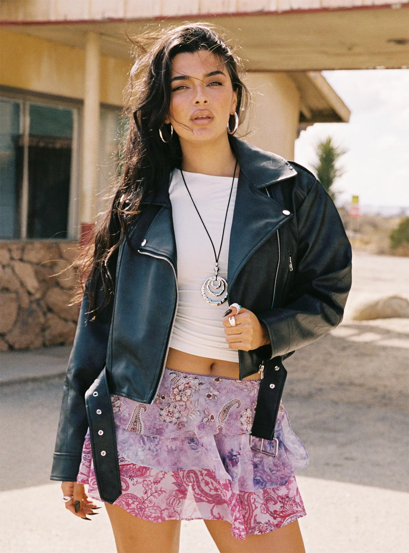 Face The Wind Faux Leather Jacket Grey