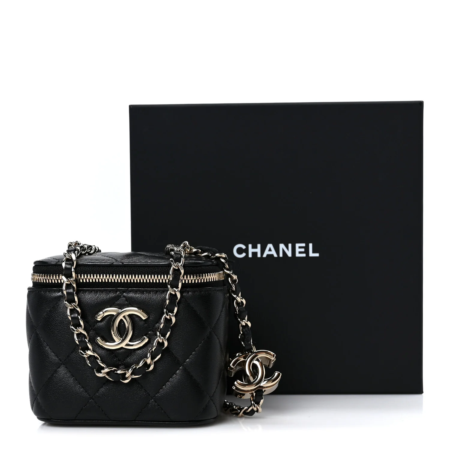 Lambskin Quilted Mini CC Crush Vanity Case With Chain Black - Top Club