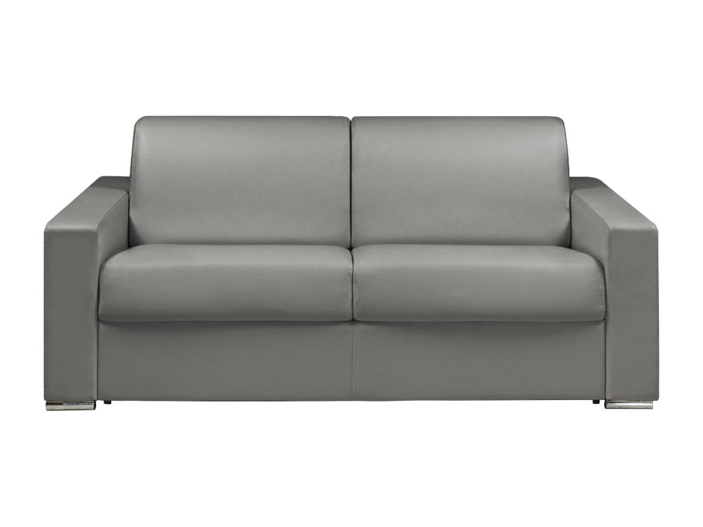 Sofá cama de 3 plazas tipo italiano de piel sintética CALITO - Gris - Somier de láminas de 140 cm - Colchón de 18 cm con memoria de forma