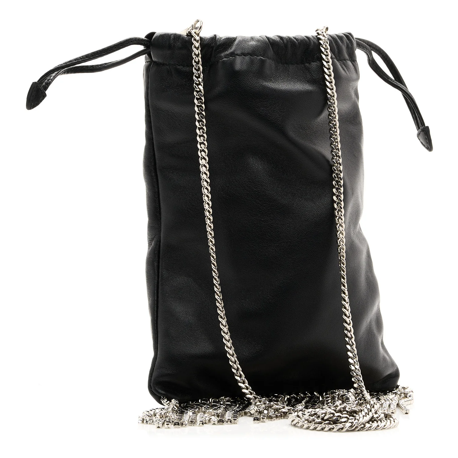 Nappa Starlight Crystal Fringe Trick Pouch On Strap Black - Top Club