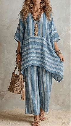 Casual Loose Striped Cotton And Linen Top And Pants Two-piece Set - Nordfashionstorm - Women's Clothing, Fashion for You - Nordfashionstorm.com
