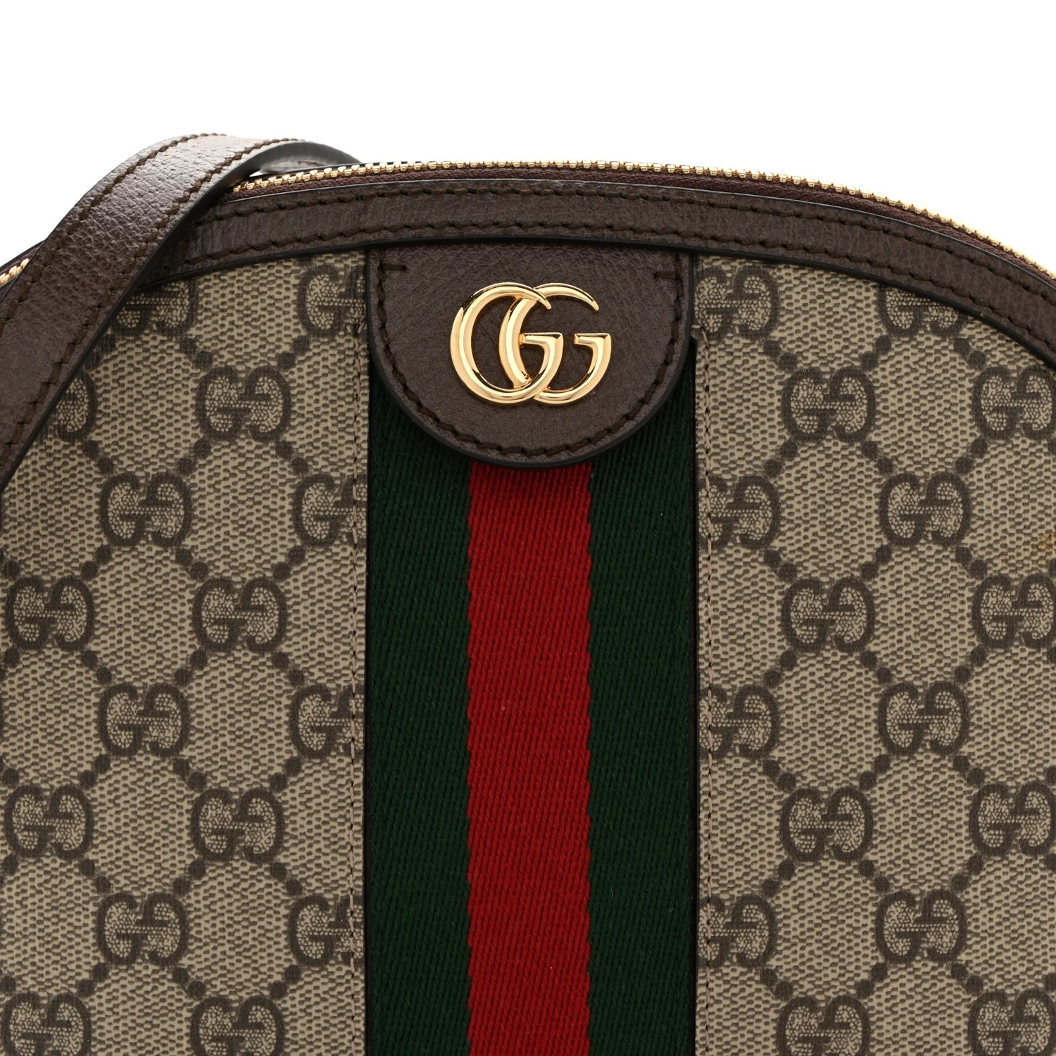 GG Supreme Monogram Textured Dollar Calfskin Web Small Ophidia Dome Shoulder Bag Beige Ebony New Acero - Top Club