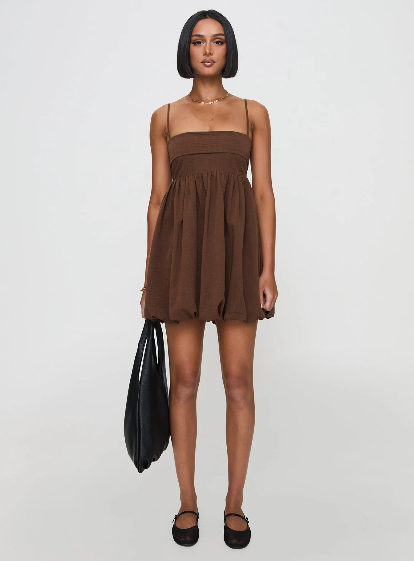 Layken Bubble Hem Mini Dress Chocolate Tall