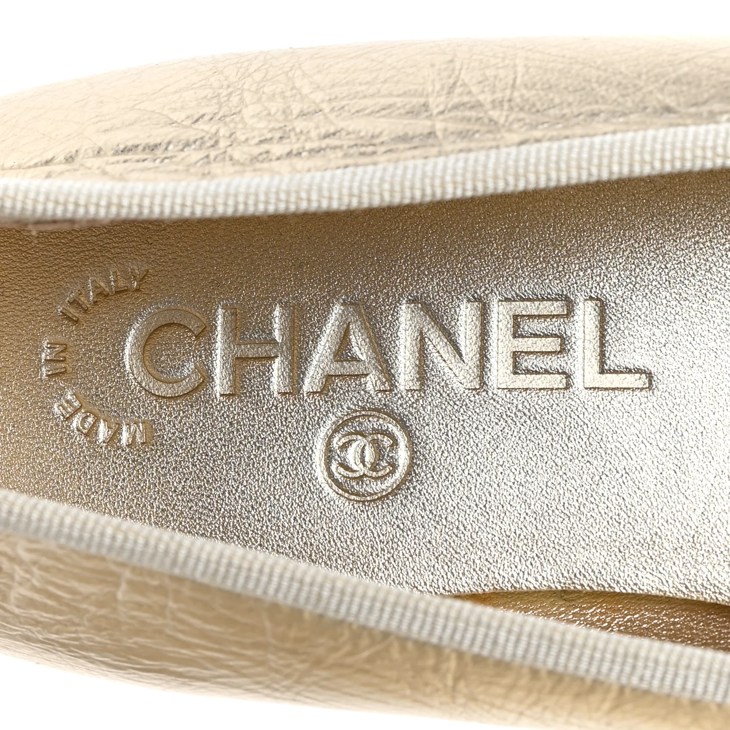 Metallic Laminated Lambskin Grosgrain CC Cap Toe Ballerina Flats 39 Light Gold Black - Top Club