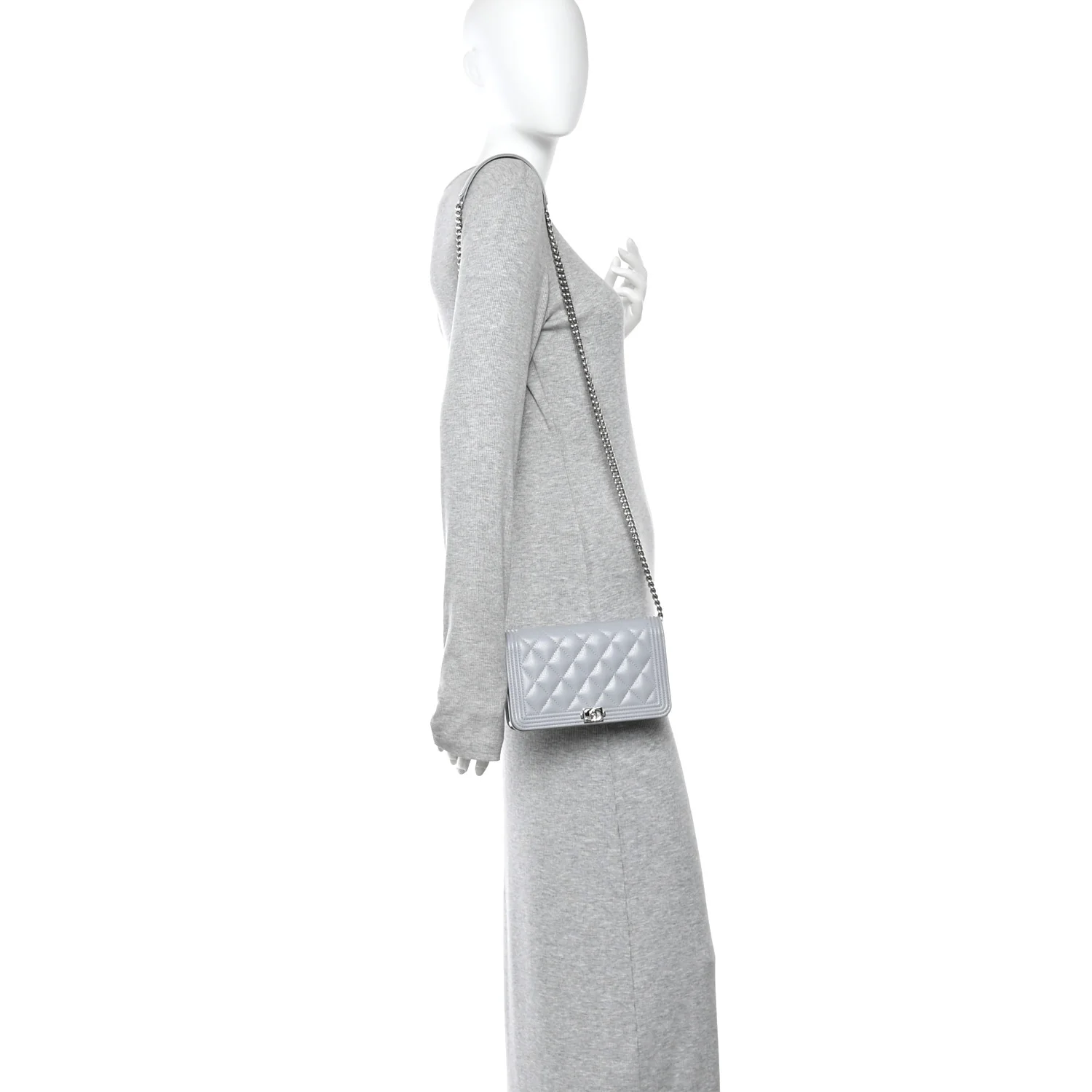 Caviar Quilted Boy Wallet On Chain WOC Grey