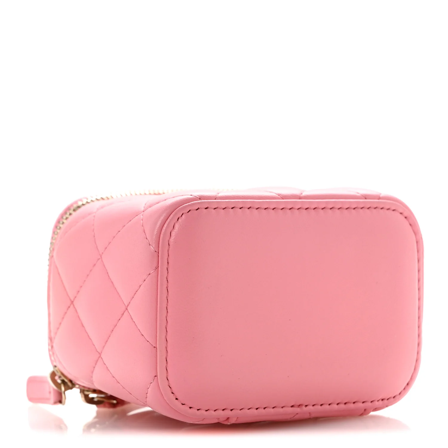 Lambskin Quilted Trendy Mini Vanity Case With Chain Pale Pink - Top Club