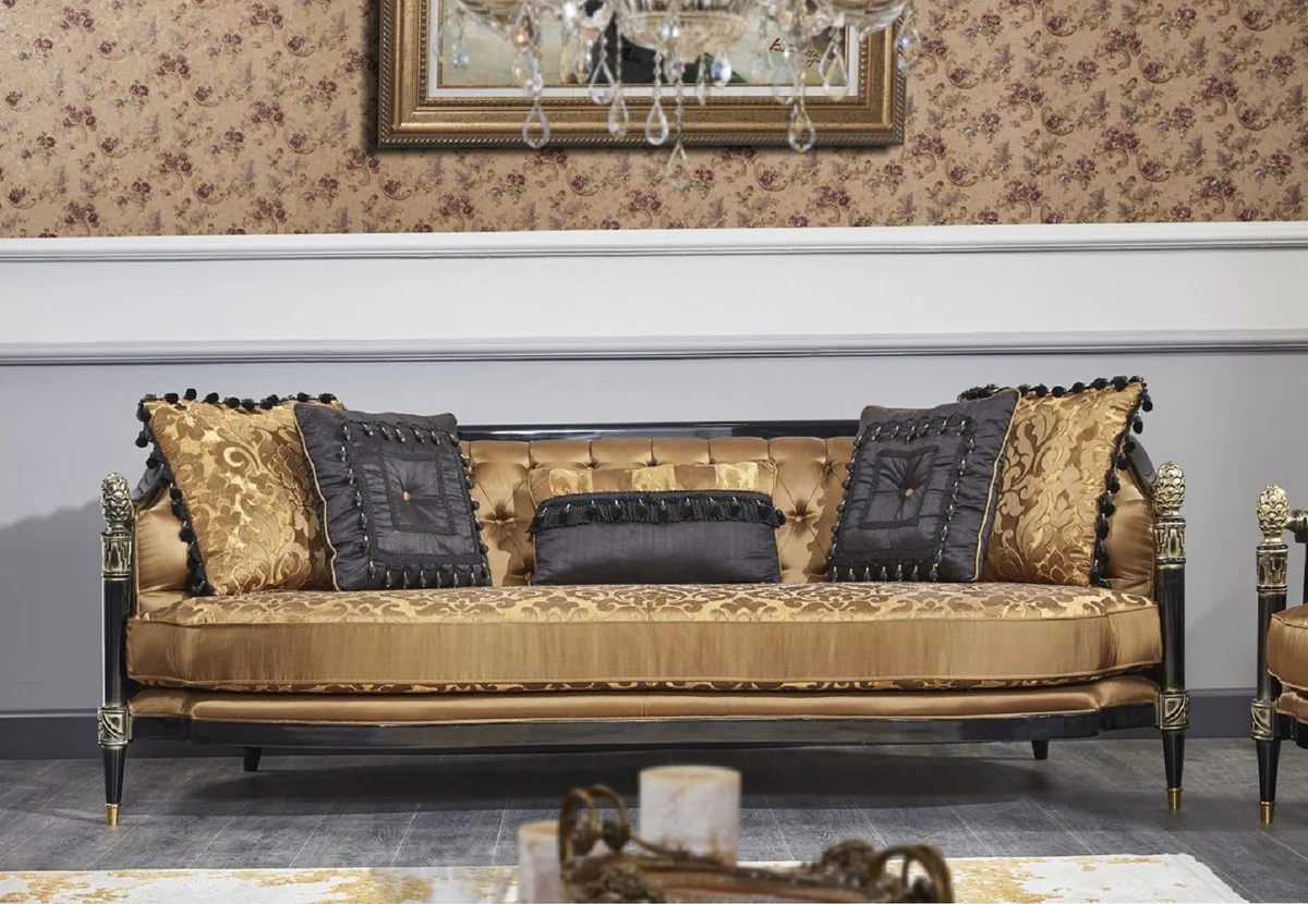 Luxury baroque living room set gold / black - 2 sofas & 2 armchairs & 1 coffee table & 2 side tables - magnificent baroque furniture - luxury quality